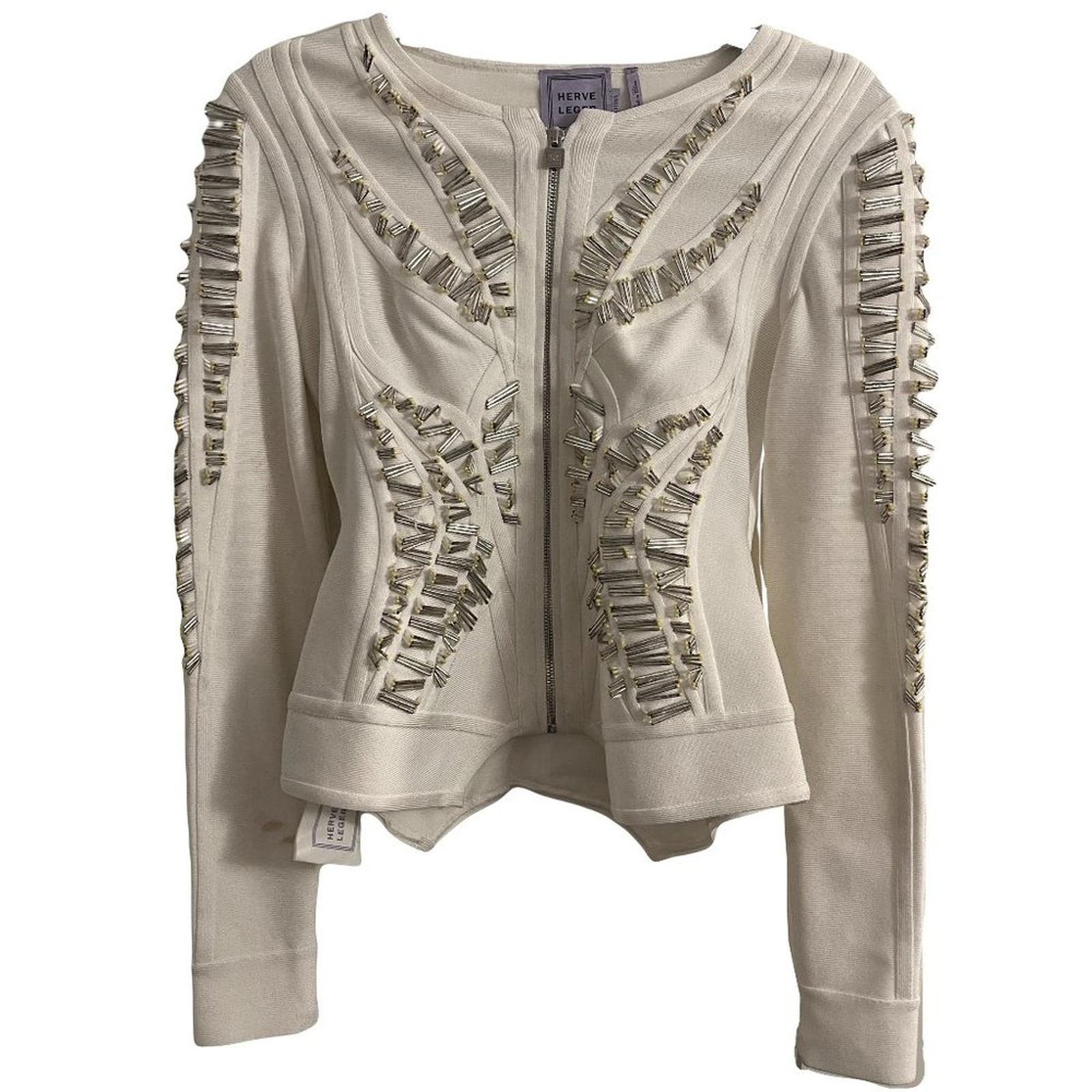 image of Herve Leger Bodycon Bandage Cardigan Jacket in White, Women's (Size Small)