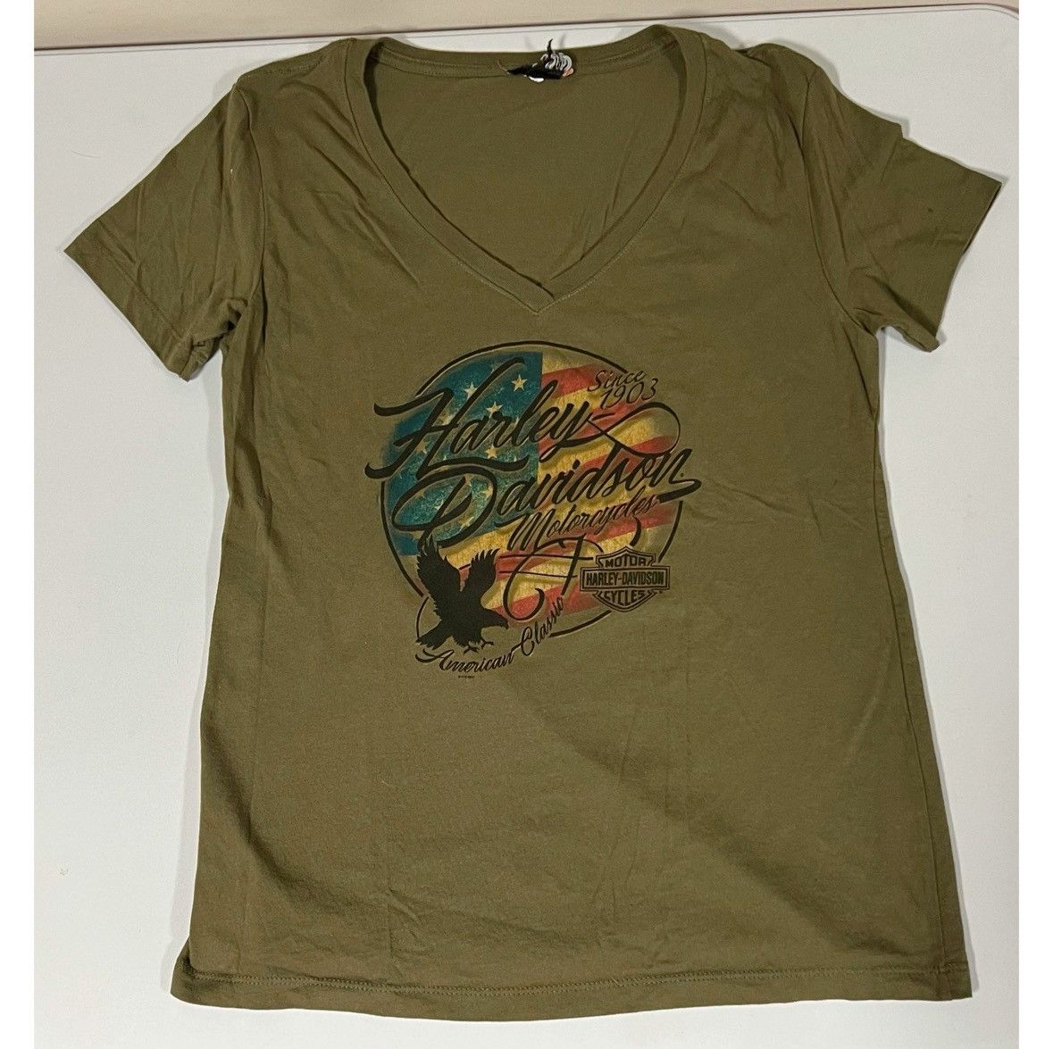 Harley Davidson Harley Davidson Olive Eagle Logo V-Neck T-Shirt Tee Size M🇺🇸✨ Size US M / EU 48-50 / 2 - 1 Thumbnail