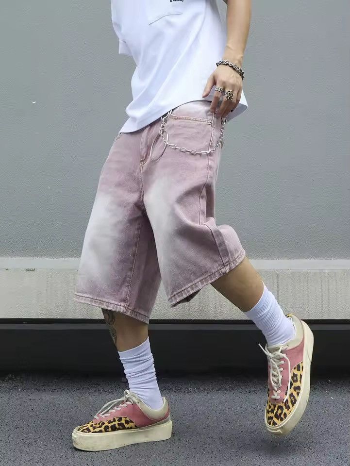 Japanese Brand Pink Wash Baggy Denim Jorts Shorts Size US 34 / EU 50 - 5 Thumbnail