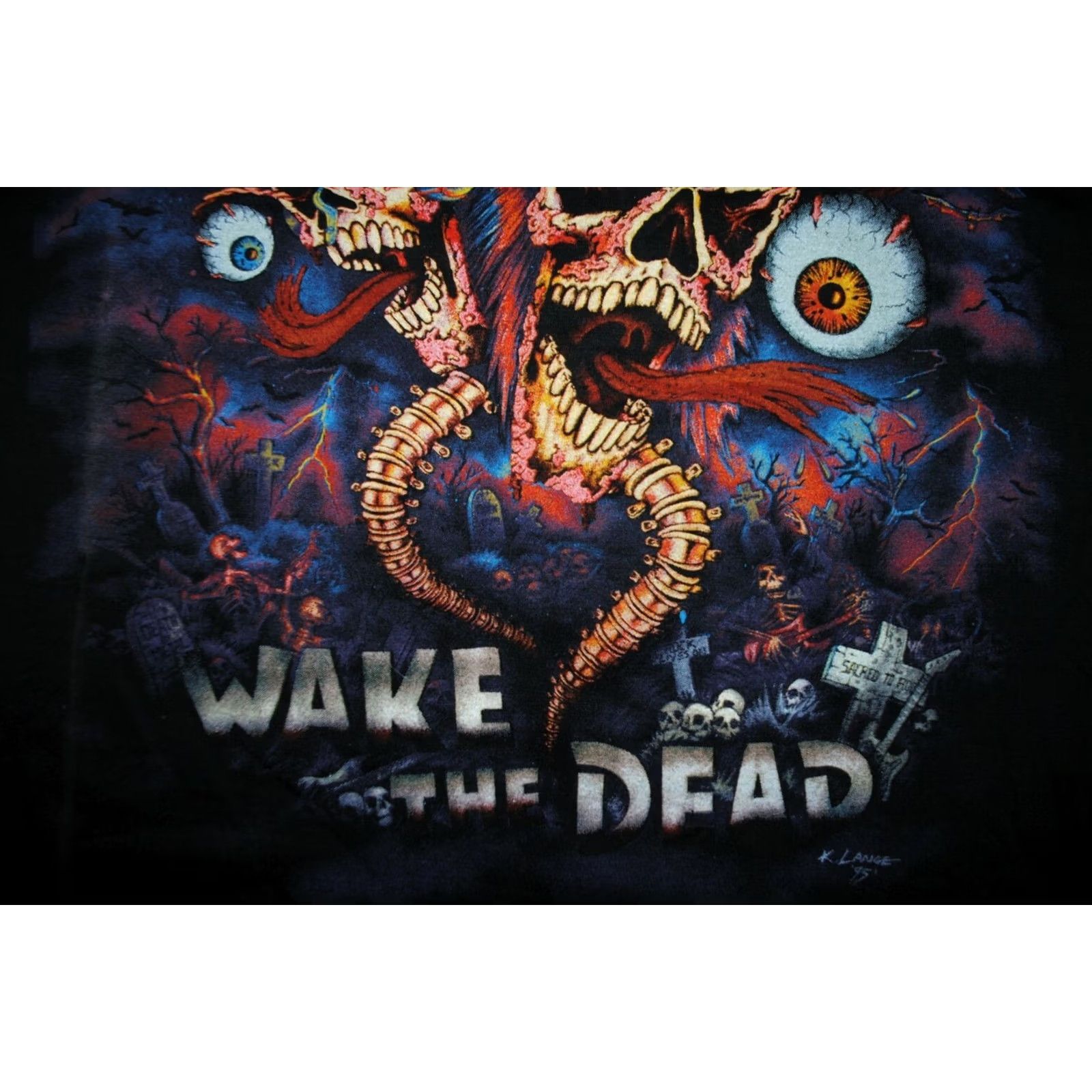 Vintage VINTAGE SPIRAL DESIGN T-Shirt Mens XL Black 100% Cotton Short Sleeve Skull 1995 Rock the World Wake the Dead Size US XL / EU 56 / 4 - 3 Thumbnail