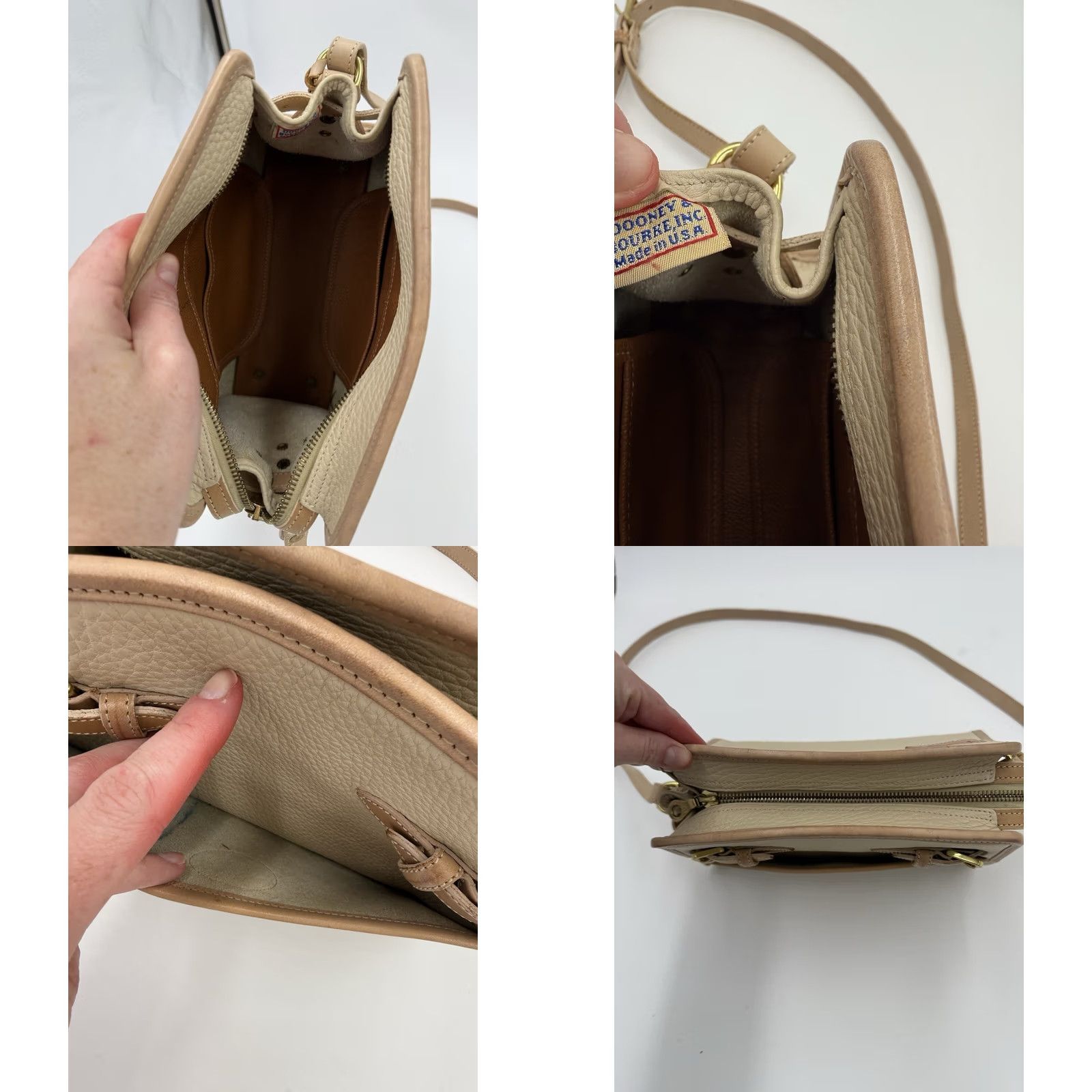 Dooney & Bourke VINTAGE Dooney & Bourke Crossbody Purse USA Pebbled Leather Brown Tan Solid Brass Buckle Zip Women Size ONE SIZE - 8 Thumbnail