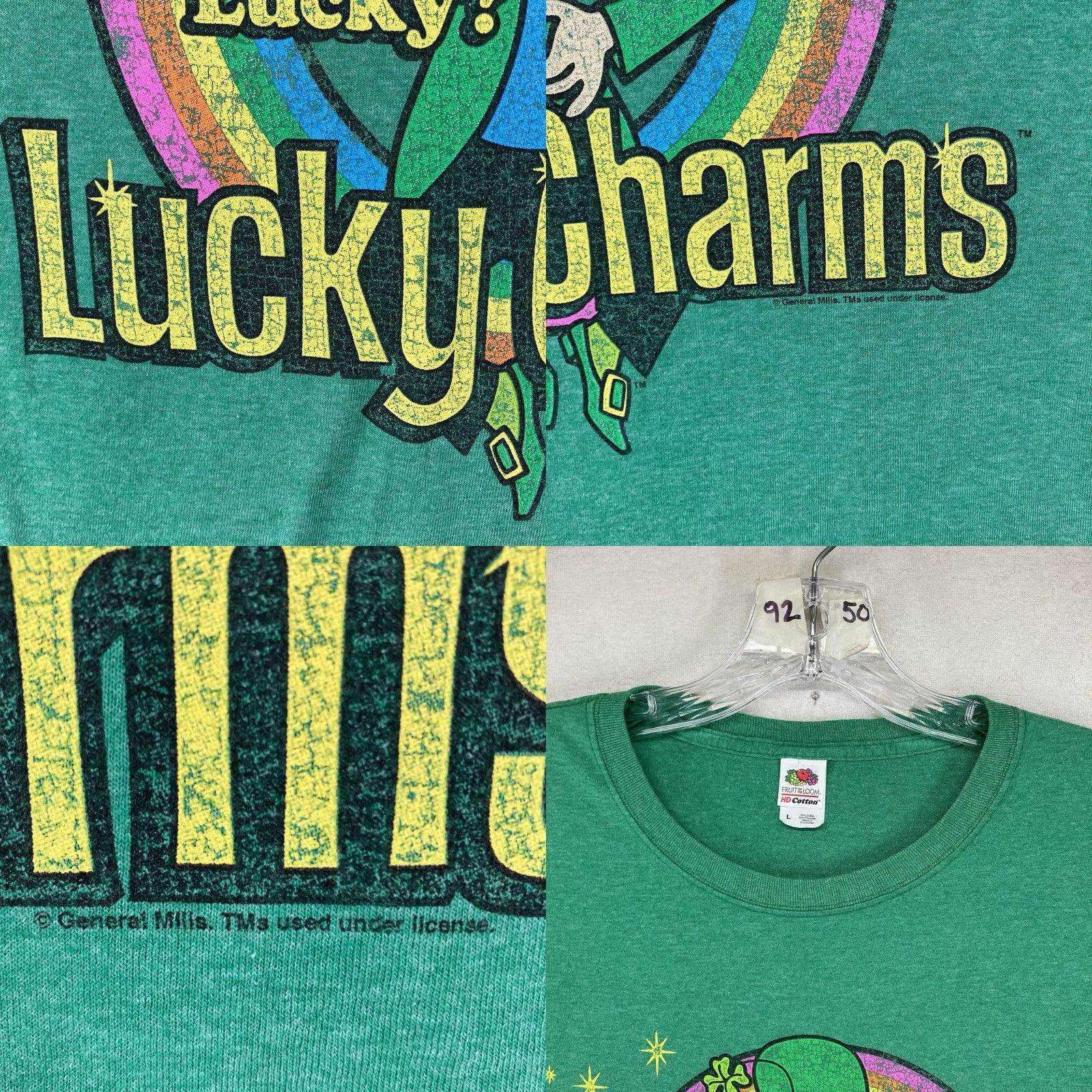 Fruit Of The Loom VINTAGE Fruit of the Loom T-Shirt Retro Lucky Charms Green Crew Neck Short Sleeve Large Mens 2000s 70s 80s Style Graphic Charms Tee Size US L / EU 52-54 / 3 - 8 Thumbnail
