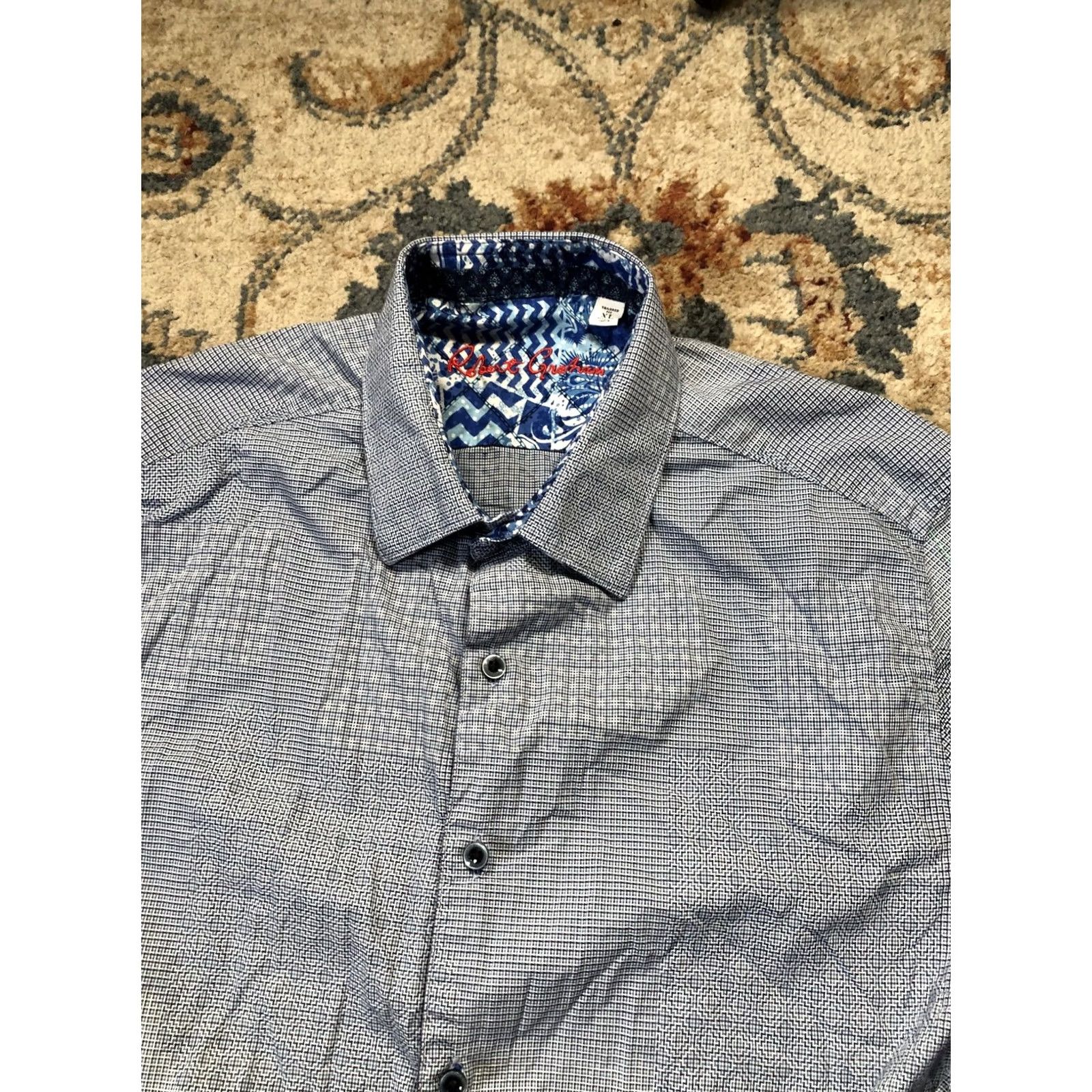 Robert Graham VINTAGE? Robert Graham Shirt Mens XL Blue Tailored Fit Button Down Geometric Long Sleeve Size US XL / EU 56 / 4 - 6 Thumbnail