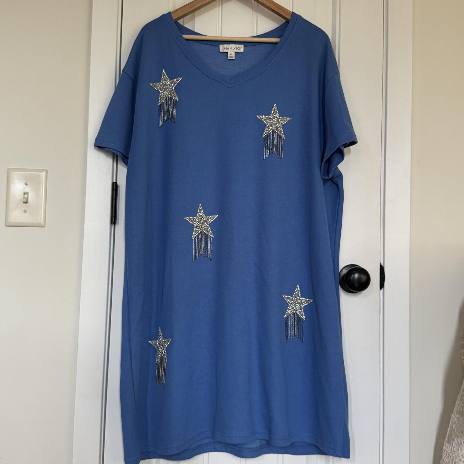 Other SHE + SKI Blue V-Neck Dress with Silver Star Tassel XL Size XL / US 12-14 / IT 48-50 - 1 Thumbnail