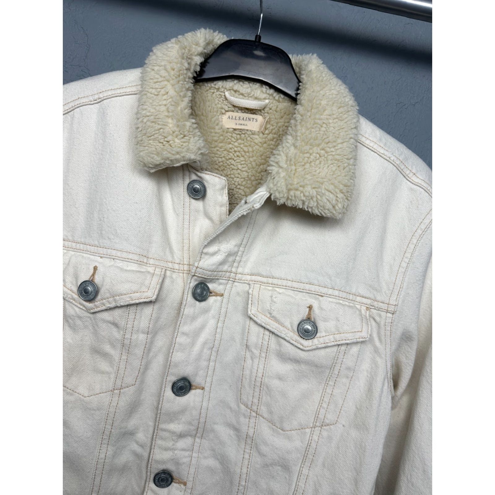 Allsaints AllSaints Elgin Denim Jacket Mens XS Multicolor Cotton Sherpa Pattern Solid Windbreaker Denim Jacket XS Mens Size US XS / EU 42 / 0 - 2 Thumbnail