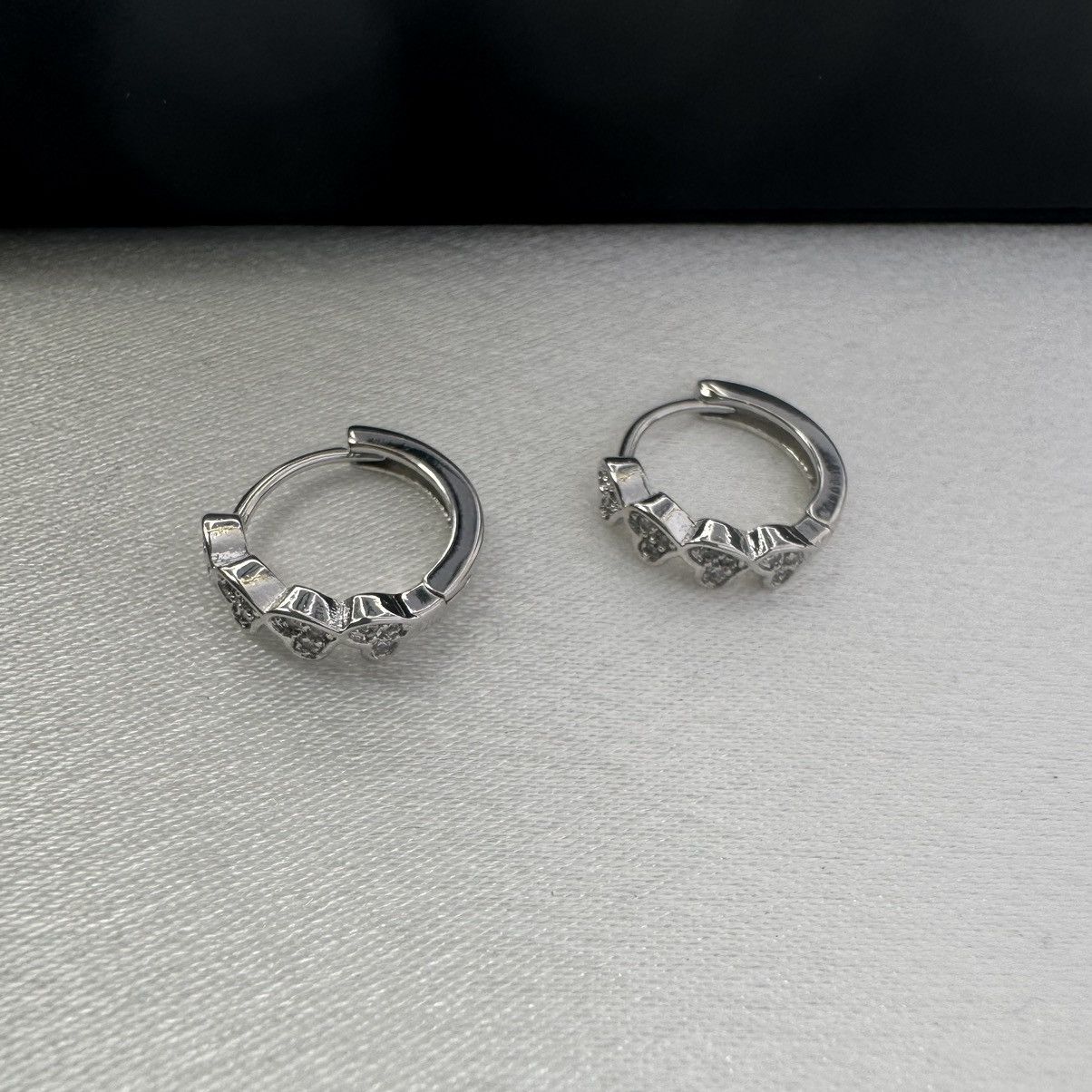 Designer 13mm CZ Love Heart Silver Hoop Earrings for Women Size ONE SIZE - 2 Thumbnail
