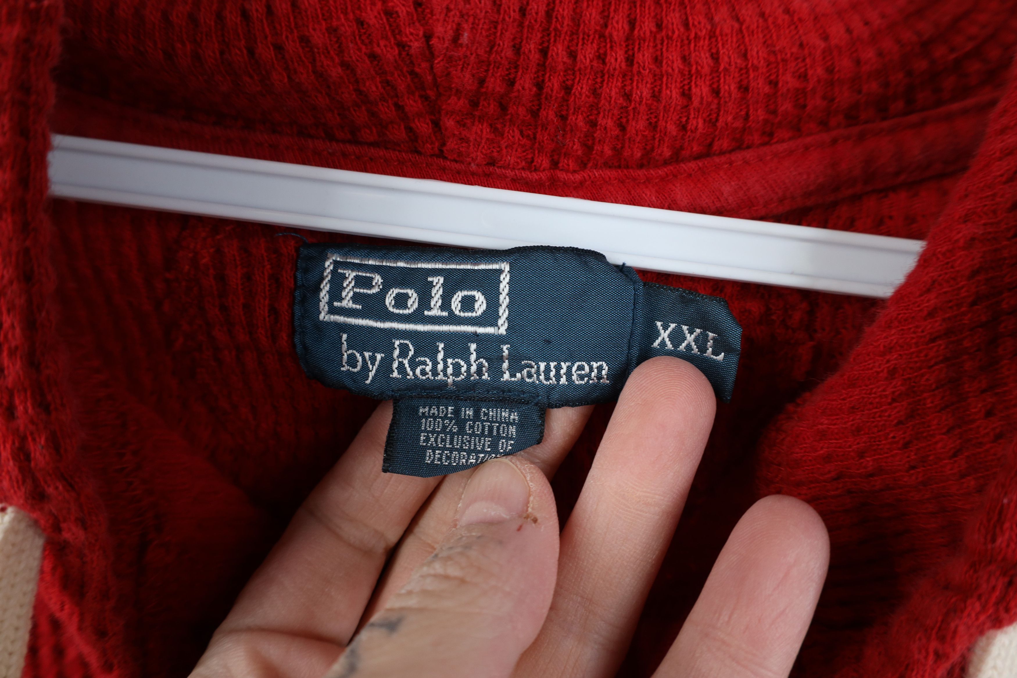 Ralph Lauren Vintage 90s Ralph Lauren Waffle Knit Henley Hoodie Red Size US XXL / EU 58 / 5 - 6 Thumbnail