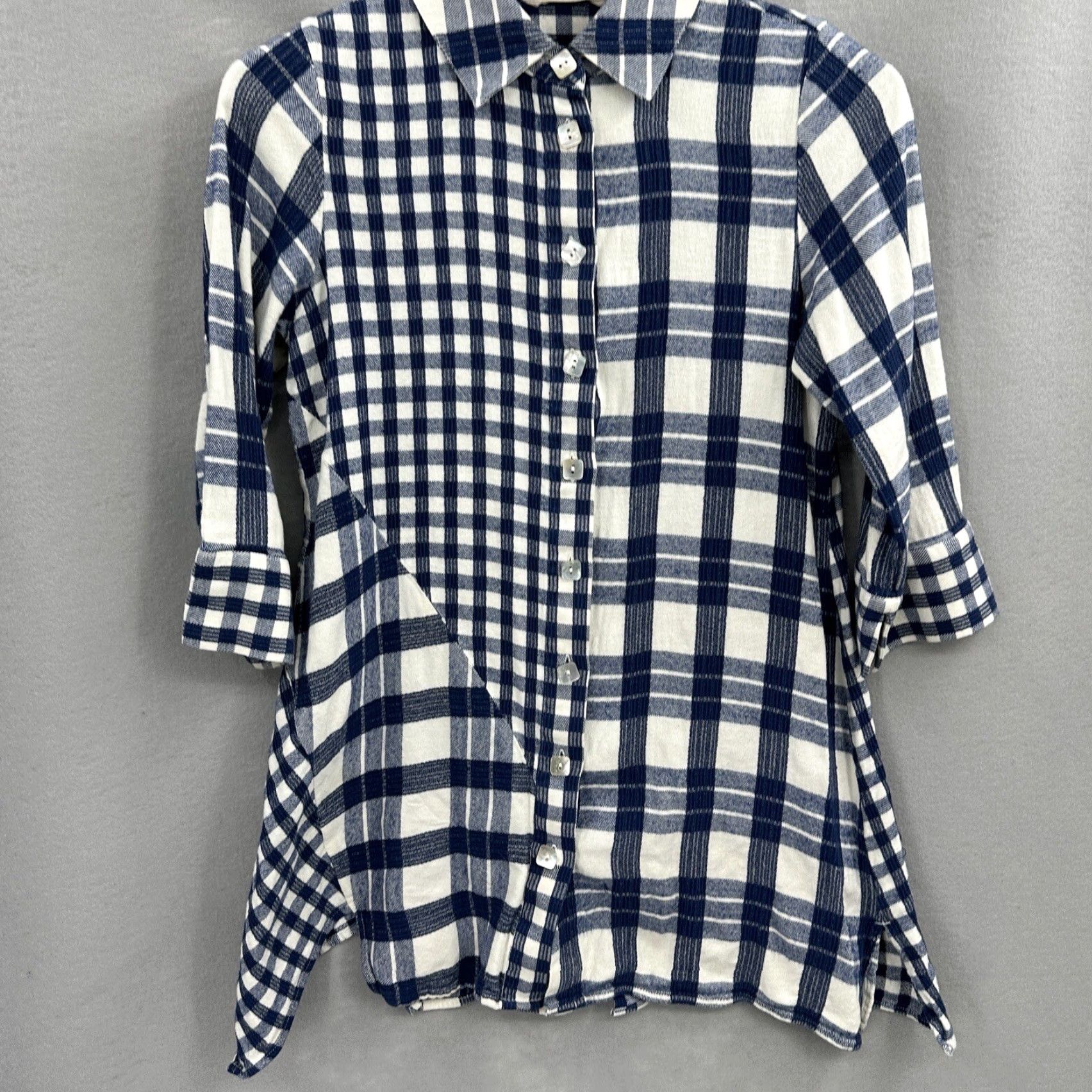 Soft Surroundings Soft Surroundings Tunic Womens XS Blue Plaid Flannel Long Sleeve Button Front Cozy Casual Blouse Size XS / US 0-2 / IT 36-38 - 2 Thumbnail
