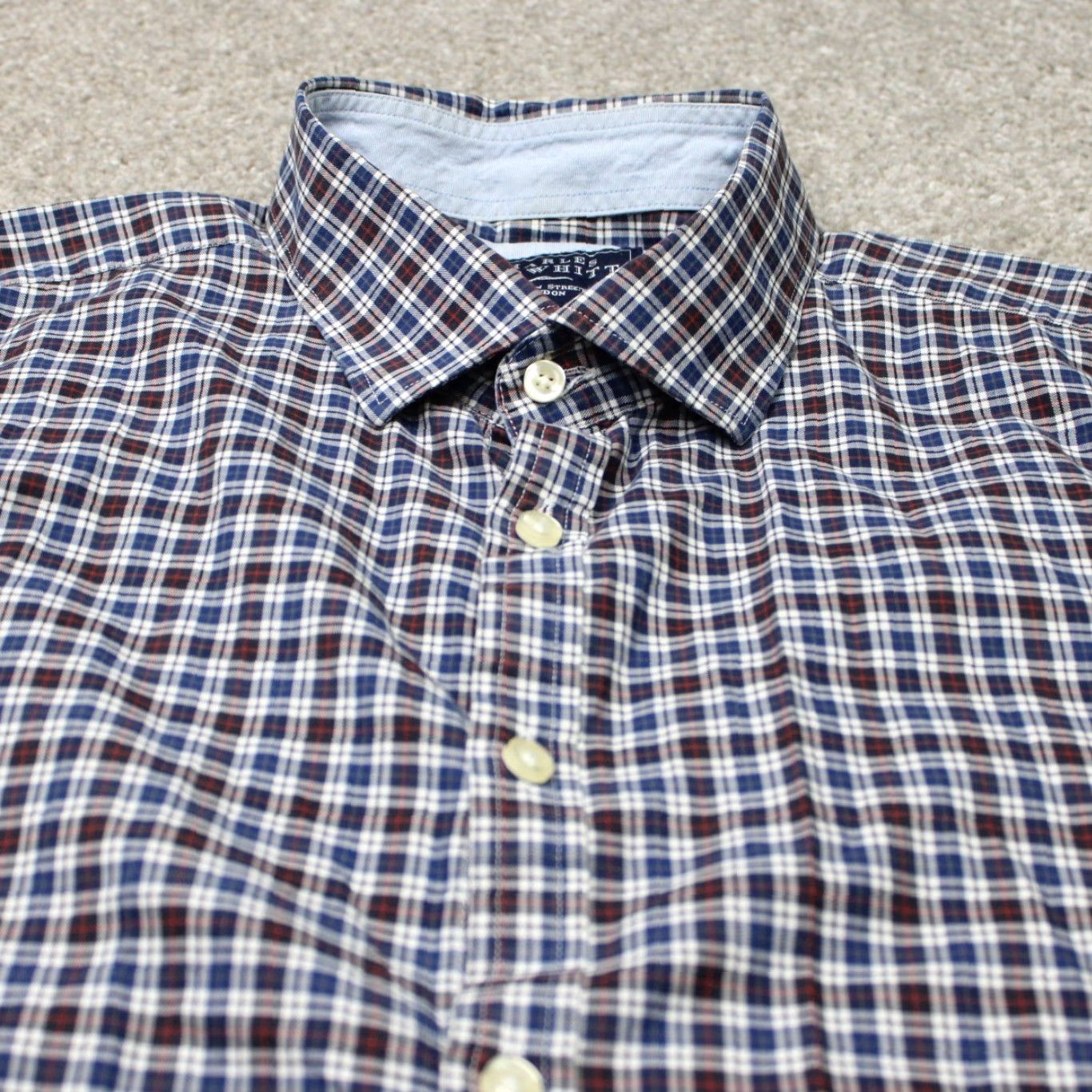 Charles Tyrwhitt Charles Tyrwhitt Shirt Mens XL Blue/Red Button-Up Long Sleeve 100% Cotton Check Size US XL / EU 56 / 4 - 5 Thumbnail