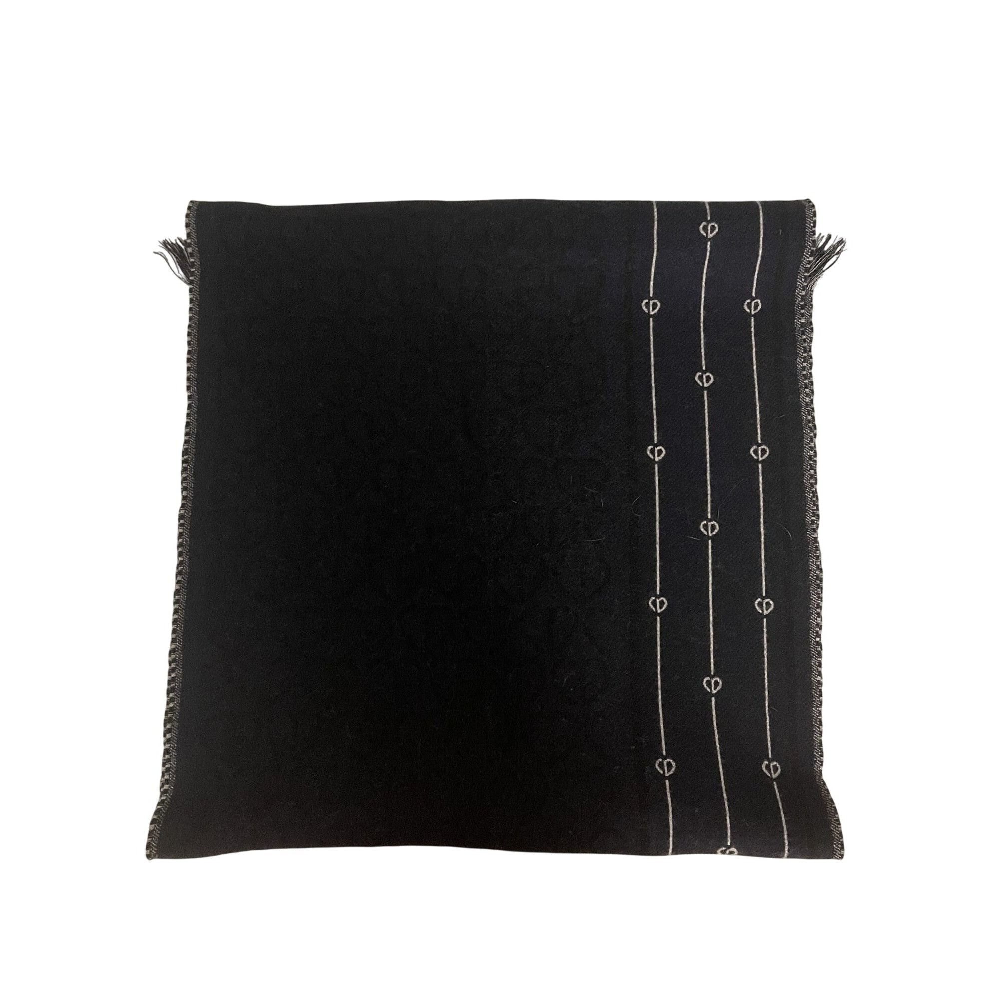 Dior Christian Dior Black Wool Scarf W/ Monogram Pattern & Fringe Size ONE SIZE - 3 Thumbnail