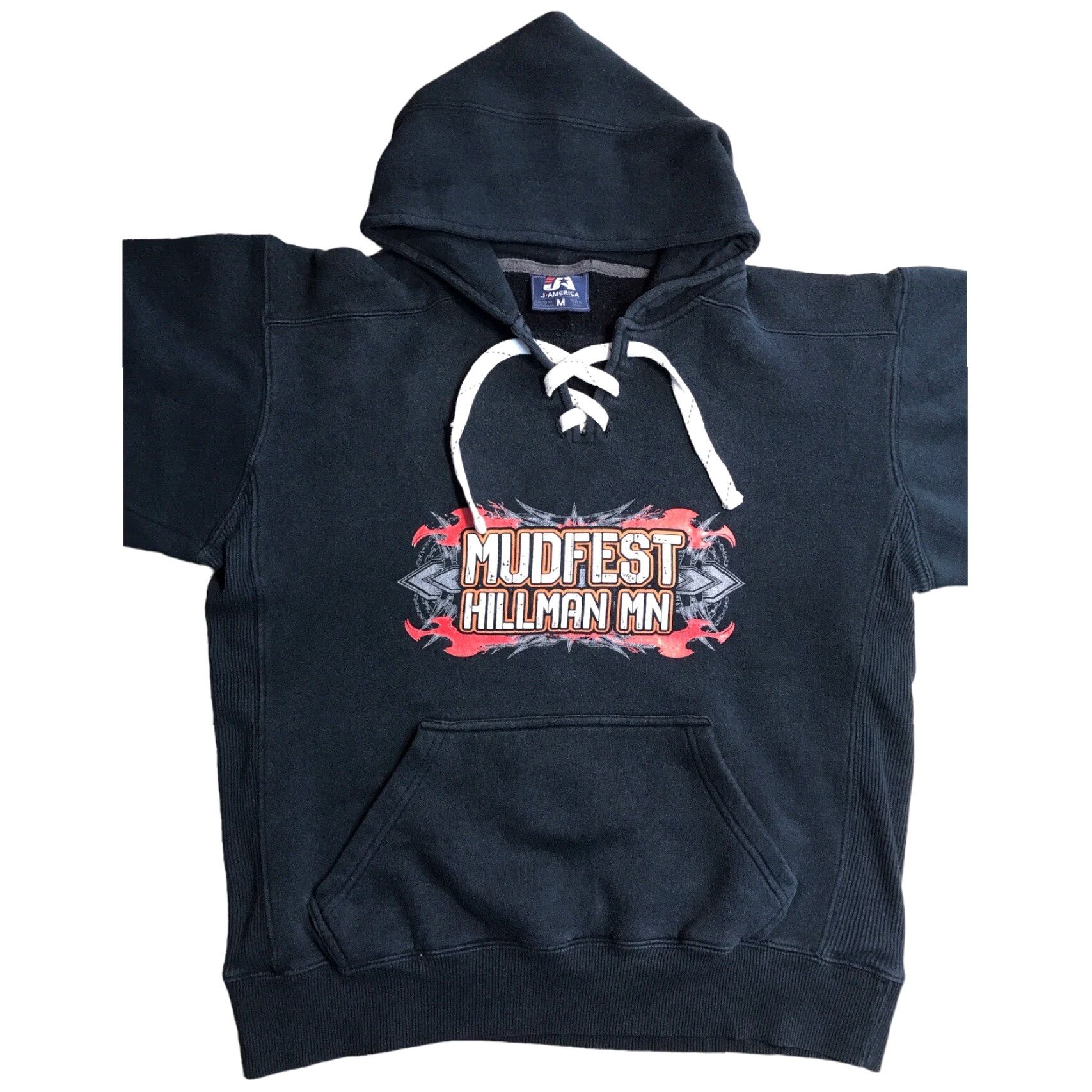 Vintage J America Hoodie Mens Medium Black Sweatshirt Pullover Logo Graphic Print Cars Outdoor Classic Theme Fall Winter Size US M / EU 48-50 / 2 - 3 Thumbnail