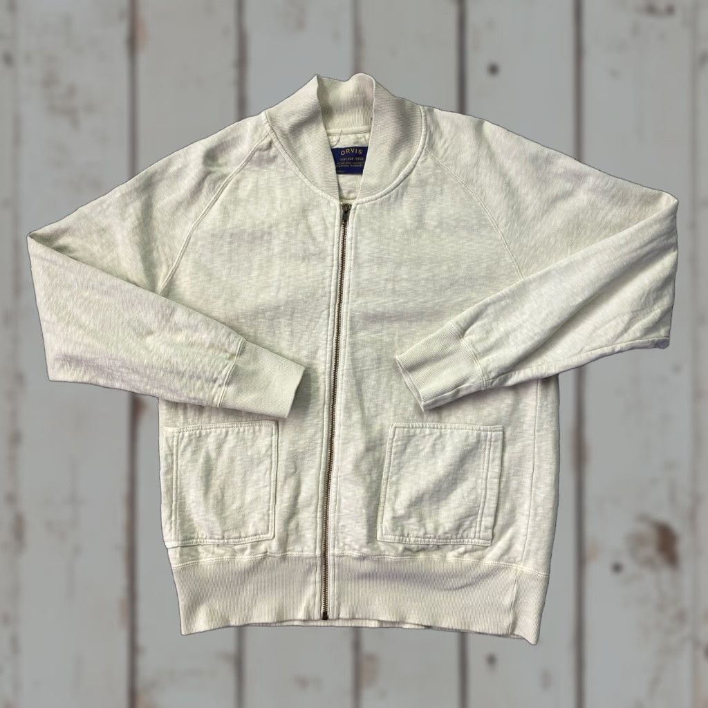Orvis VINTAGE Orvis Sweatshirt Jacket Mens Medium Beige Full Zip Wool Knit Heavyweight Pockets Regular Classic Outdoor USA Fall Winter Spring Size US M / EU 48-50 / 2 - 1 Thumbnail
