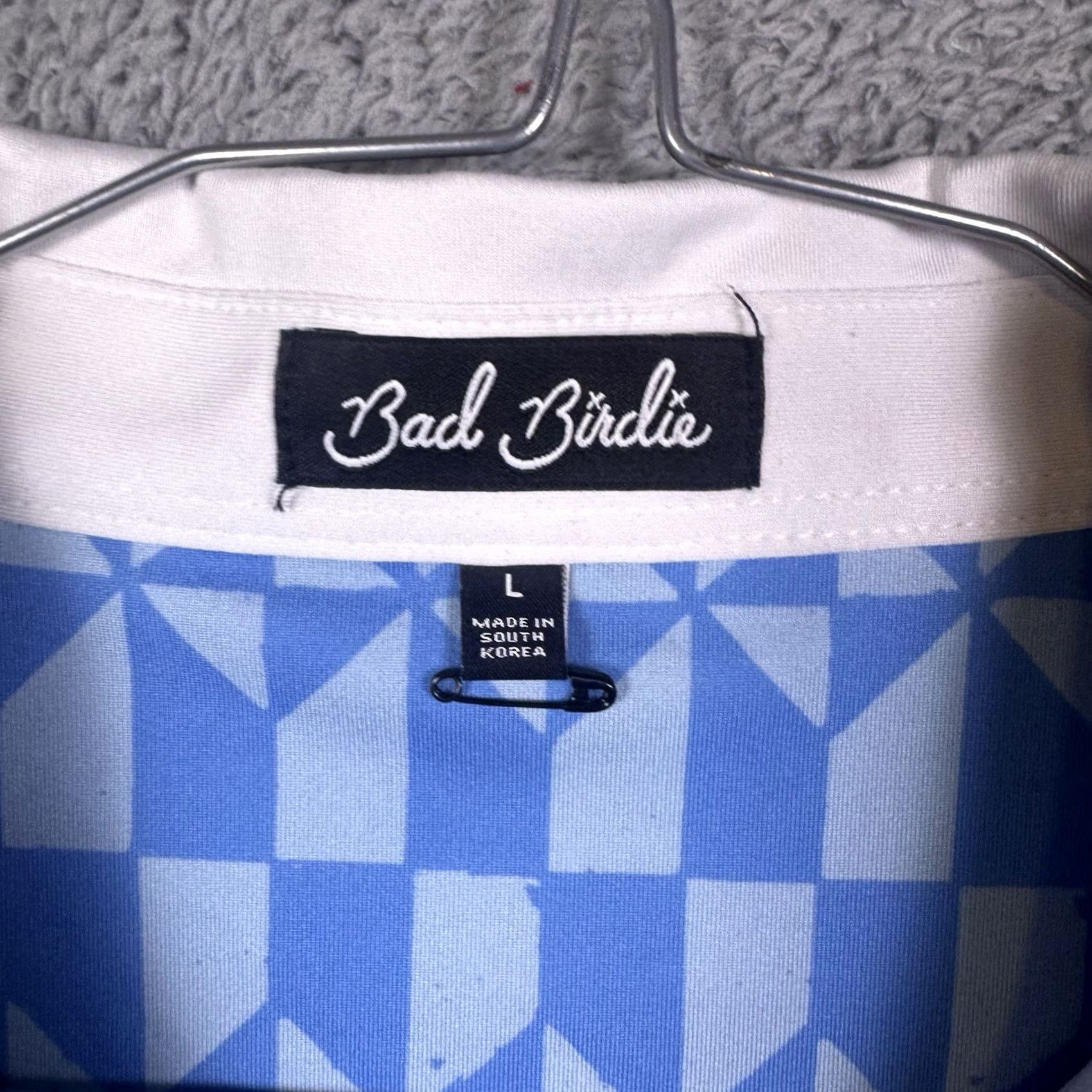 Vintage Bad Birdie Polo Shirt Mens L Geometric All Over Print Golf Performance Stretch Size US L / EU 52-54 / 3 - 6 Thumbnail