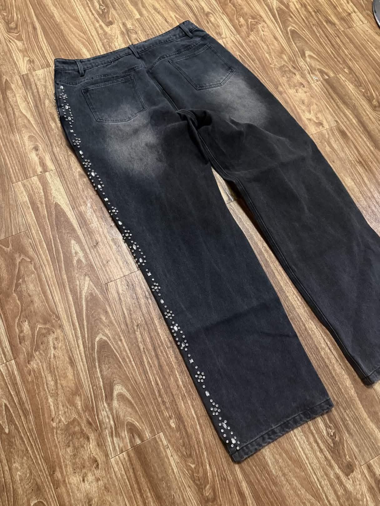 Other Vale Lives Forever Black Denim Rhinestone Jean Size US 34 / EU 50 - 5 Thumbnail