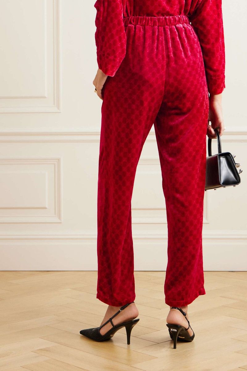 Gucci o1la5ras0526 GG Devoré Velvet Pants in Red Size 25" / US 0 / IT 36 - 3 Thumbnail