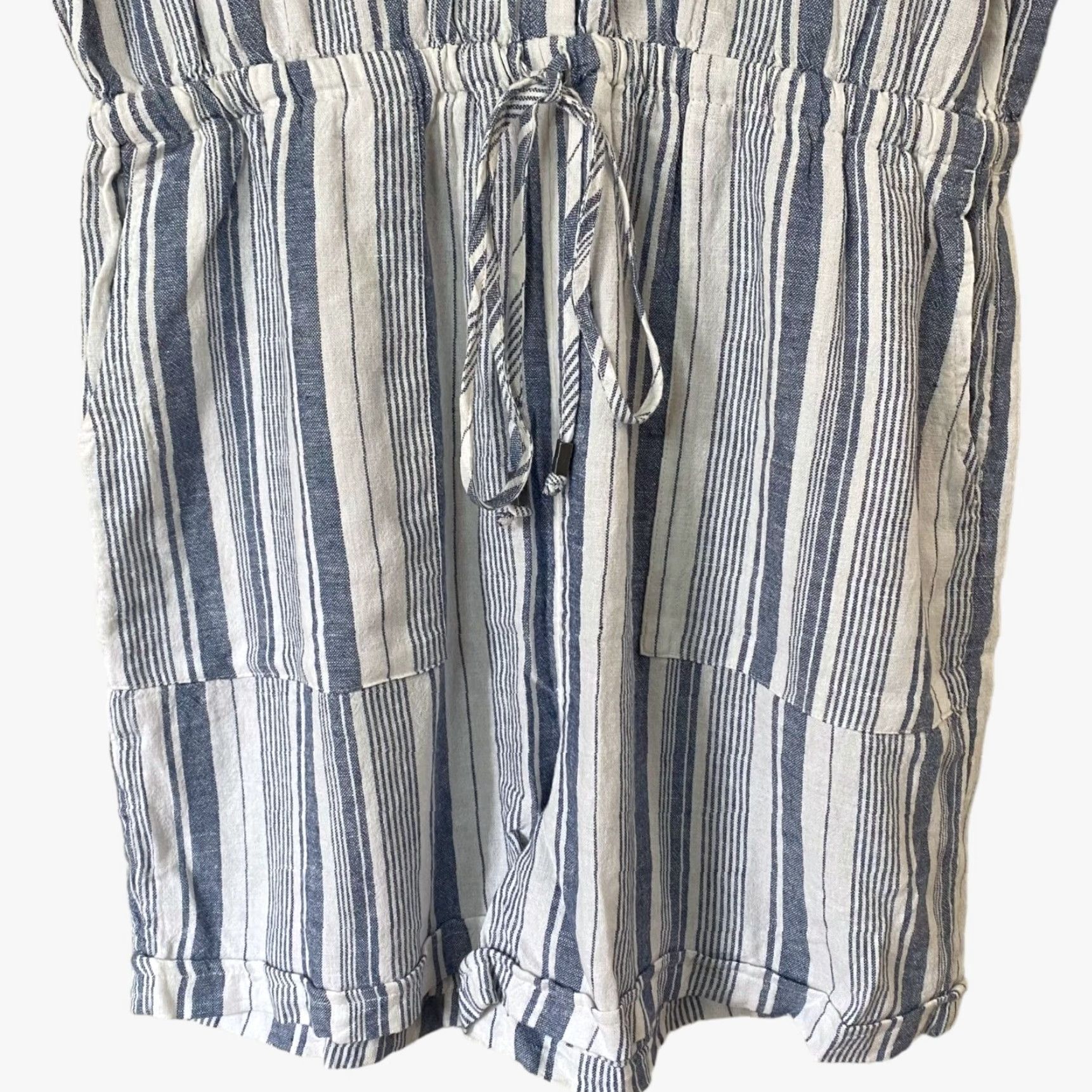 Vintage Kelly Renee Sleeveless Linen Blend Romper Blue White Pockets Women's Large Size 36" / US 14 / IT 50 - 7 Thumbnail