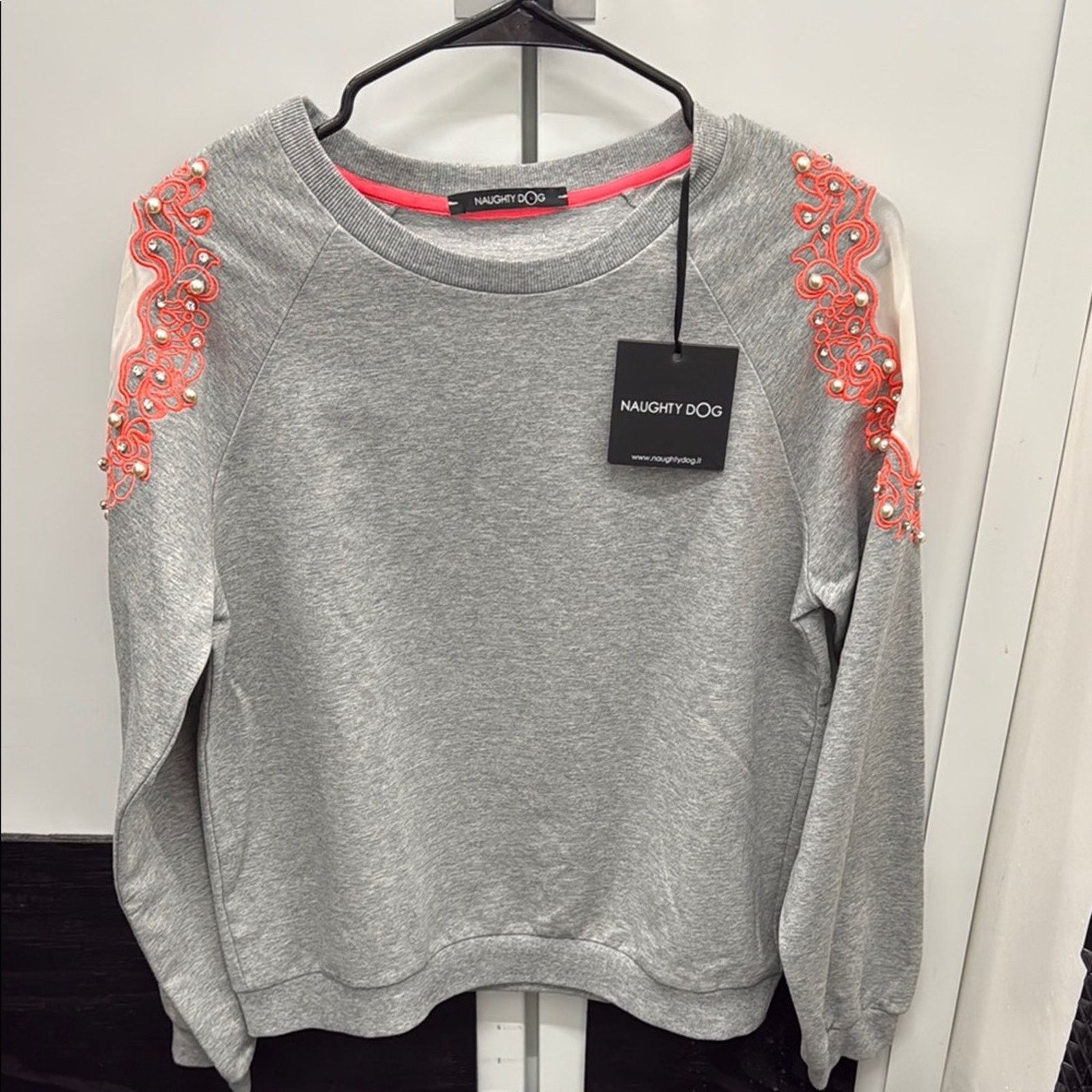 Other NWT Naughty Dog Gray Sweatshirt with Pink Embellishments S Size S / US 4 / IT 40 - 1 Thumbnail