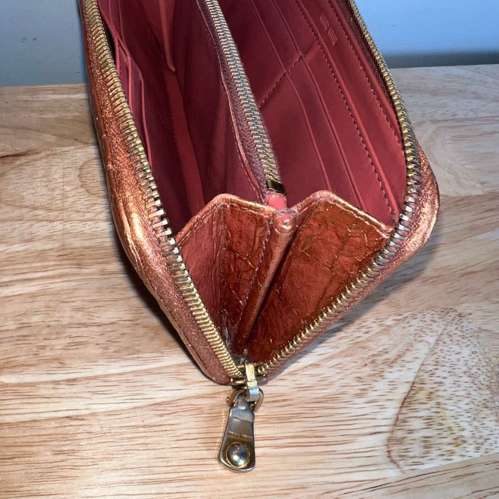 Miu Miu Miu Miu Croc Embossed Metallic Bronze Zip Around Long Accordion Upcycled Wallet Size ONE SIZE - 9 Thumbnail