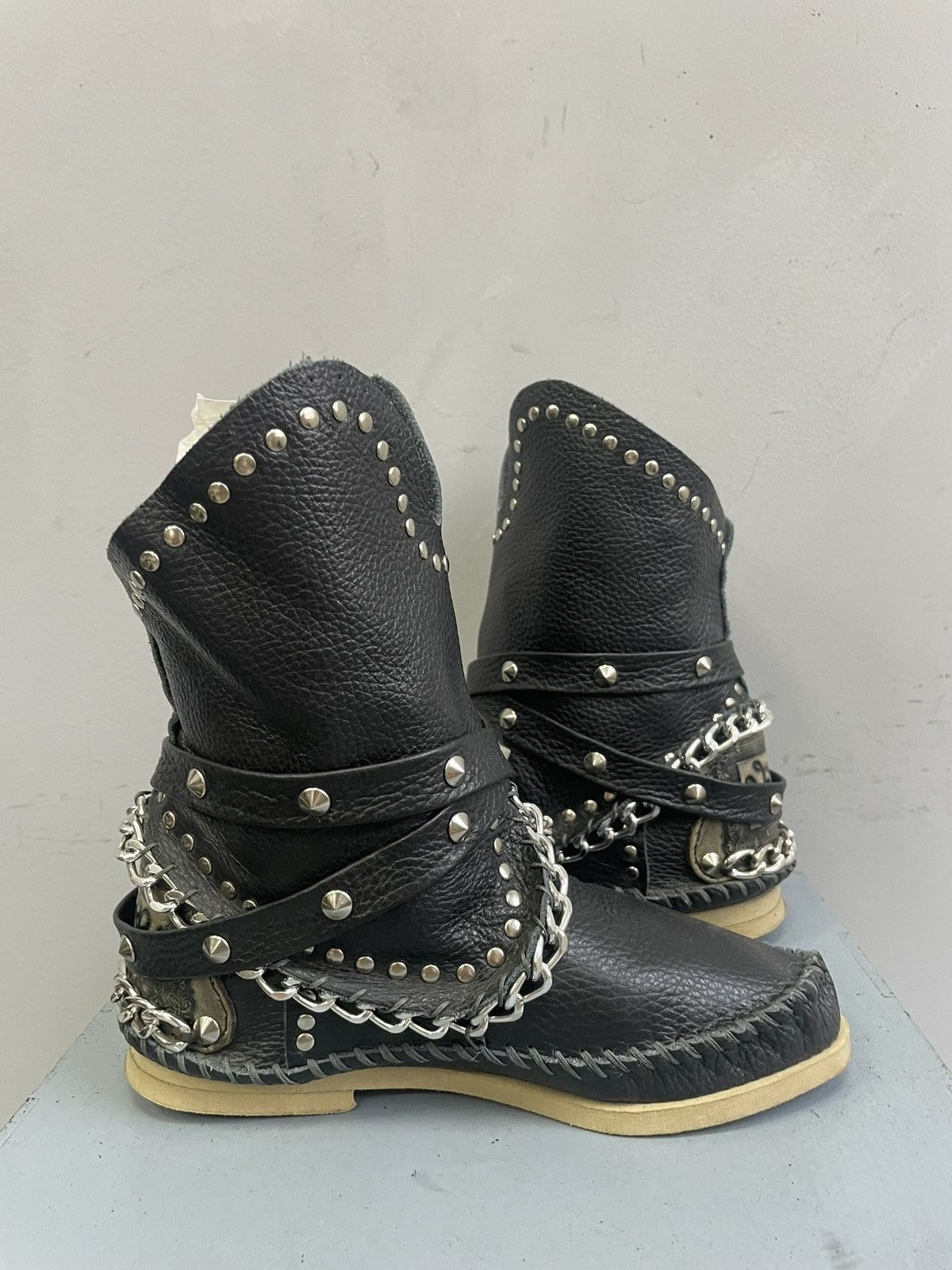If Six Was Nine Gothic chain studded y2k boots black leather 14thaddiction Size US 5.5 / IT 35.5 - 12 Thumbnail