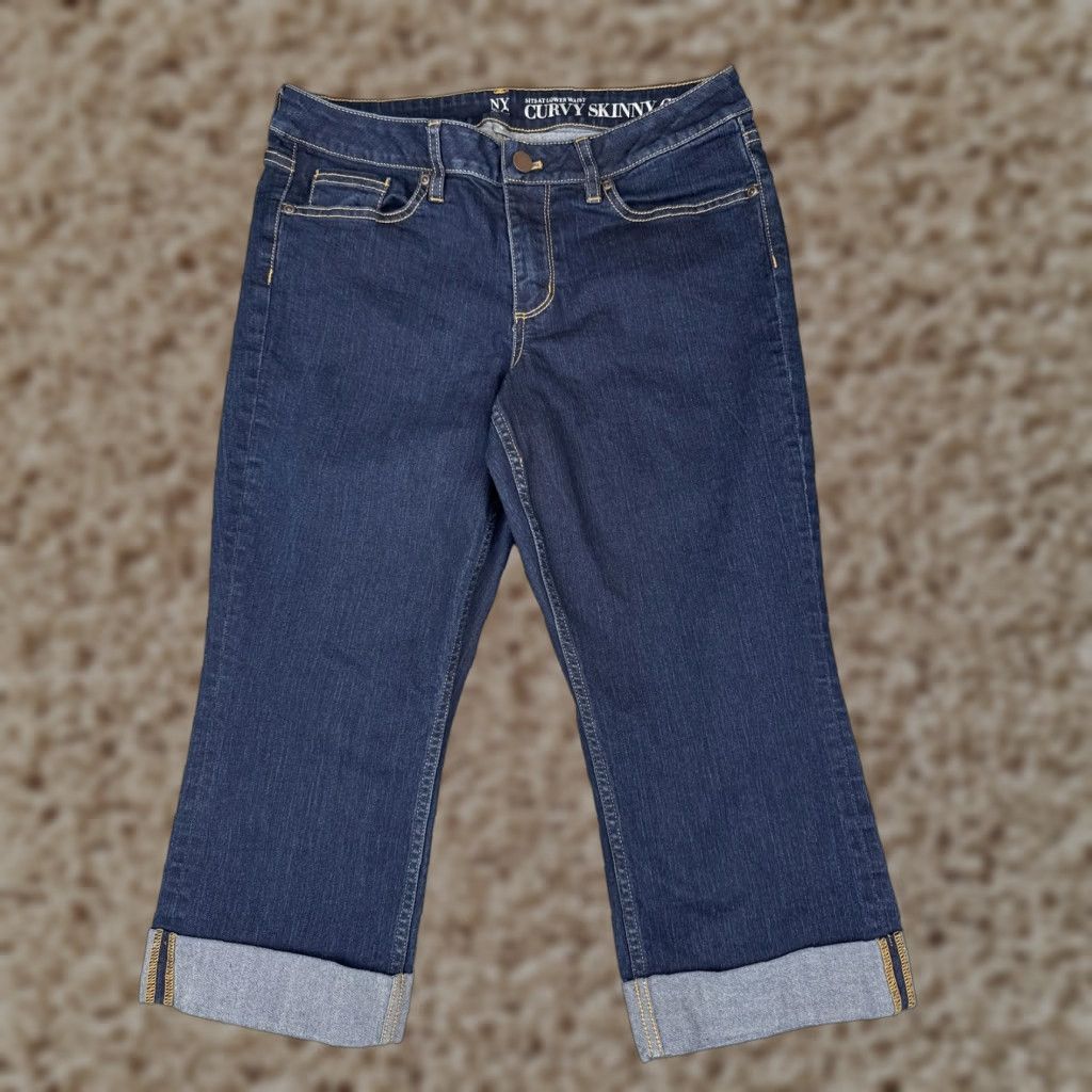 Vintage New York & Company Jeans Womens 10 Blue Curvy Skinny Crop Cuffed Stretch Denim Size 32" / US 10 / IT 46 - 1 Thumbnail