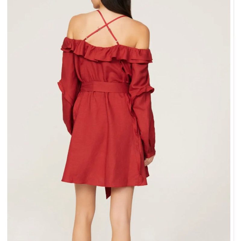 REVOLVE Marissa Webb Red Ruffle Off The Shoulder Belted Mini Dress Size S / US 4 / IT 40 - 3 Thumbnail
