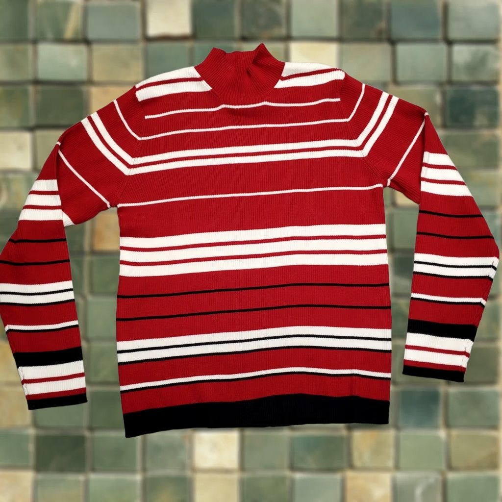 Charter Club VINTAGE Charter Club Sweater Women L Red White Black 100% Cotton Knit Casual Knit Style Pullover Long Sleeve Lightweight Knit - Charters Club? Size L / US 10 / IT 46 - 1 Thumbnail