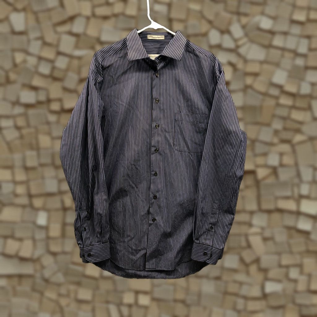 Pronto Uomo Pronto Uomo Shirt XLT Mens Black Striped Long Sleeve Spread Collar Shirt - Button-Up, Casual, Big & Tall, Classic Modern Outdoor Size US XL / EU 56 / 4 - 1 Thumbnail