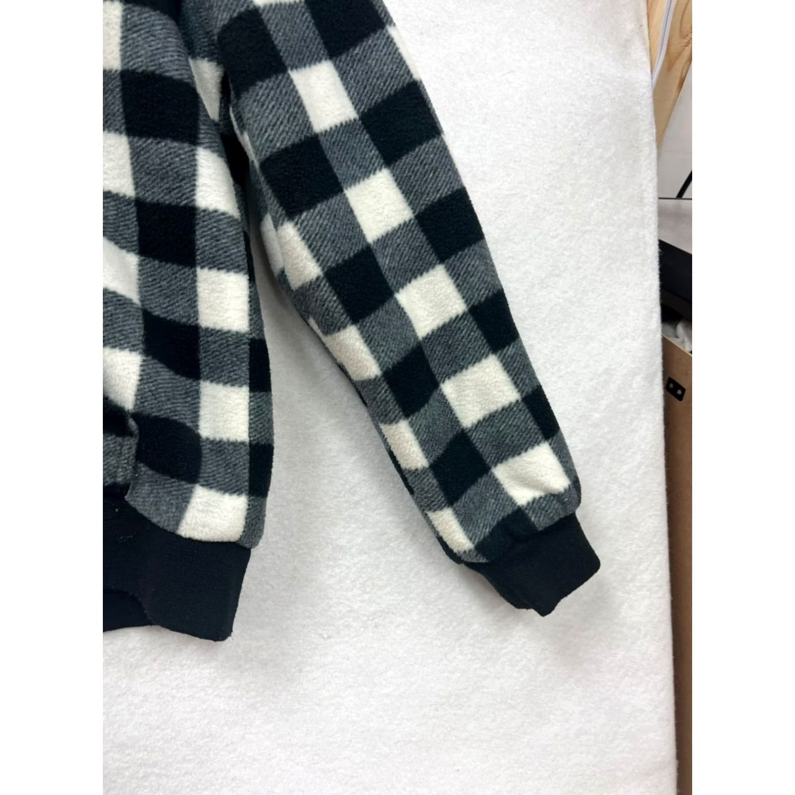 Vintage VINTAGE Womens Large Black & White Buffalo Plaid Zip-Up Hoodie Jacket #6879 Size L / US 10 / IT 46 - 5 Thumbnail