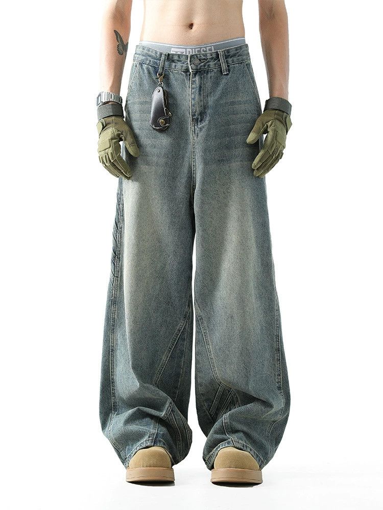 Jean Men's American retro loose stitching straight wide-leg jeans Size US 32 / EU 48 - 1 Thumbnail