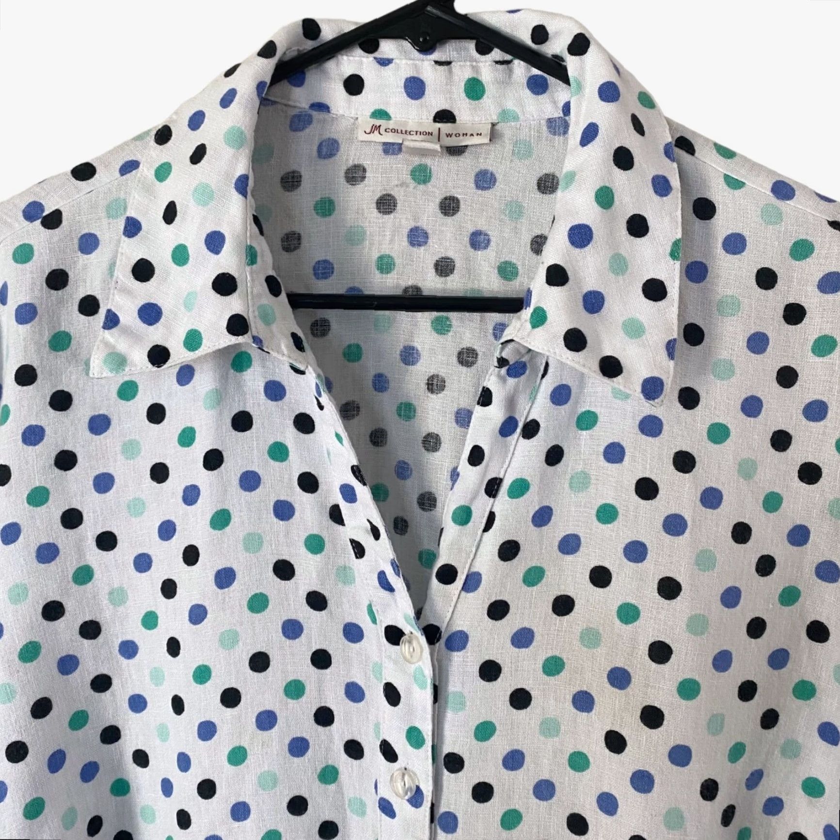 JM Collection VINTAGE JM Collection Linen Polka Dot Button-Up Shirt Blouse White Womens 18W Plus Size 18W (No, not vintage since not specified) Size XXL / US 16-18 / IT 52-54 - 5 Thumbnail