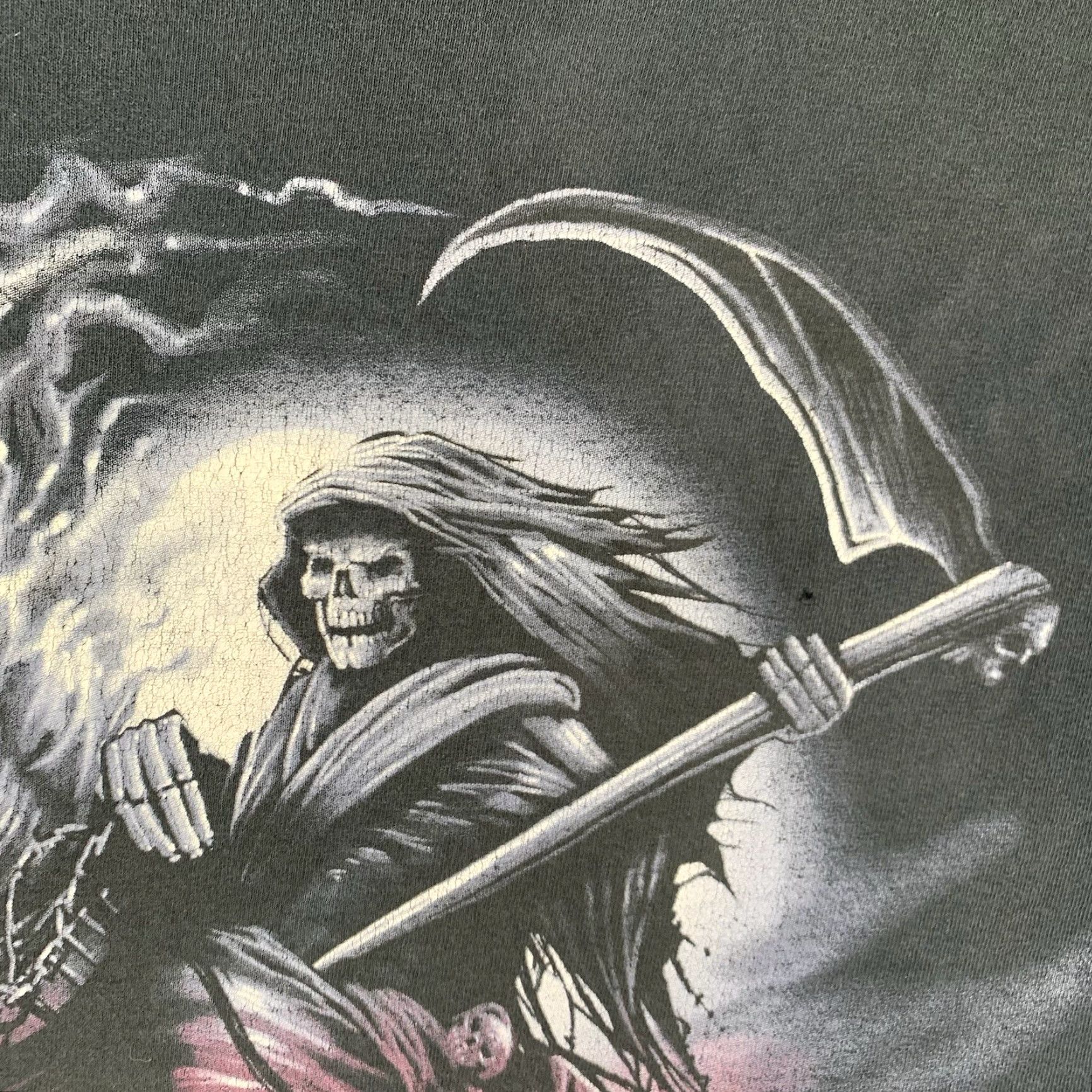Gildan VINTAGE Y2K Grim Reaper T-Shirt Men Oversized Black Cotton 90s Biker Grunge Graphic Print Size US L / EU 52-54 / 3 - 5 Thumbnail