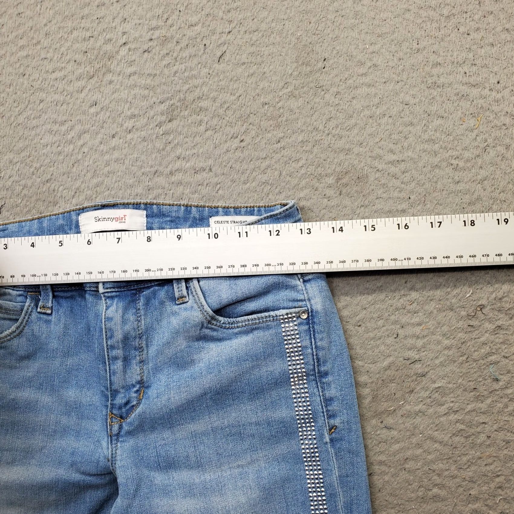 Denime Skinnygirl Womens Size 24 Jeans Blue Denim Faded Rhinestone Straight Leg Celeste Ankle Jeans Size 42" / US 20 - 6 Thumbnail