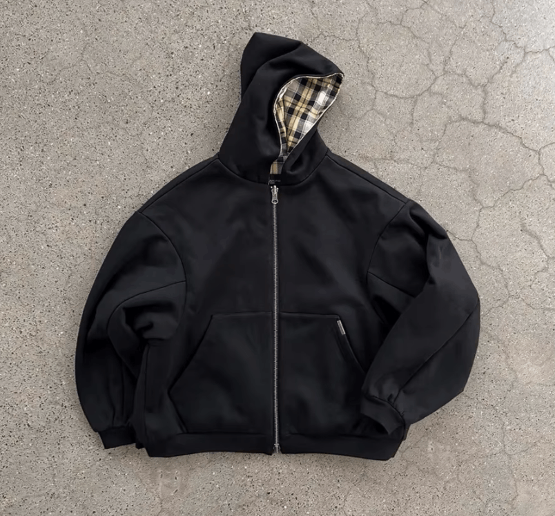 Japanese Brand Simple Black Double-Sided Oversized Zipper Hoodie Size US XL / EU 56 / 4 - 4 Thumbnail