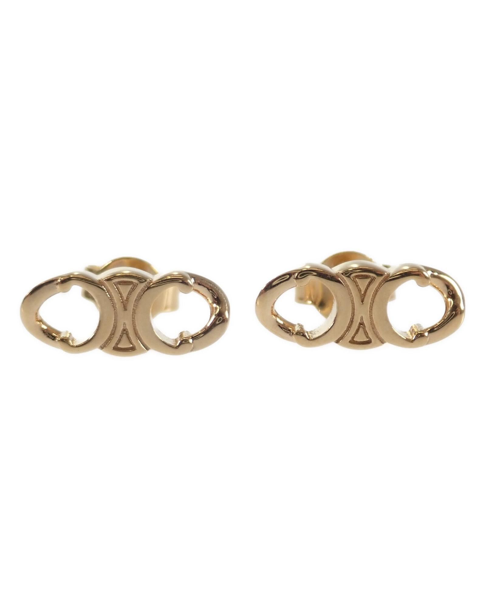 image of Celine Gold Triomphe Stud Earrings, Women's