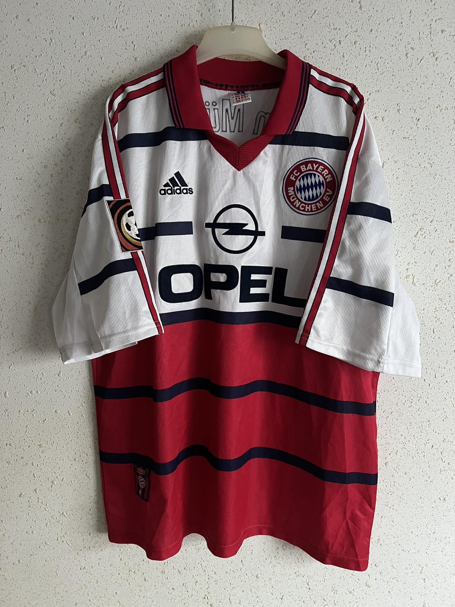 image of Adidas x Soccer Jersey Bayern Munich 1998/00 Home Shirt - Santa Cruz 24 in White/Red (Size XL)