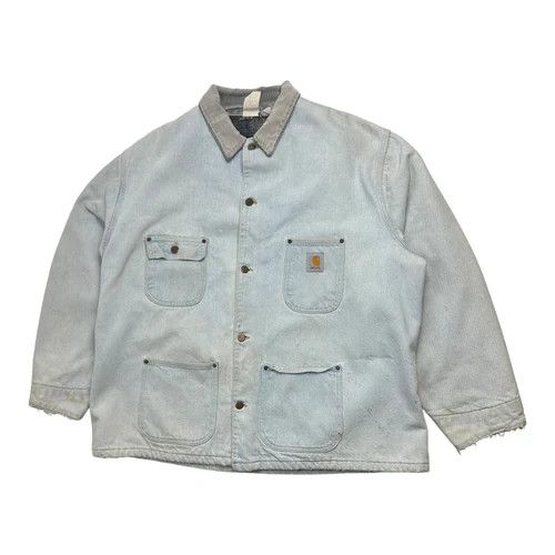 Image of Vintage Carhartt Washed Denim Chore Jacket in Silver, Men's (Size 2XL)