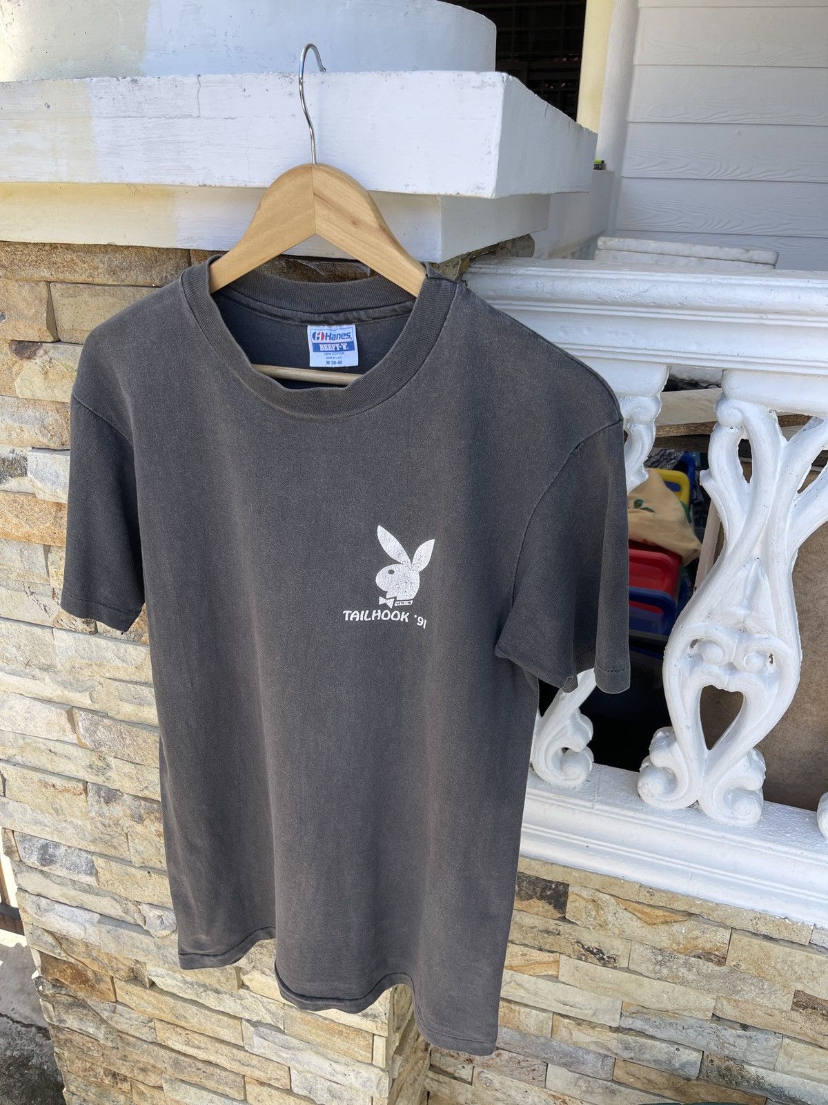 Playboy Rare🔥Vtg 80s Sun Faded TAIL HOOK Playboy ERD GRUNGE Tee Size US M / EU 48-50 / 2 - 4 Thumbnail