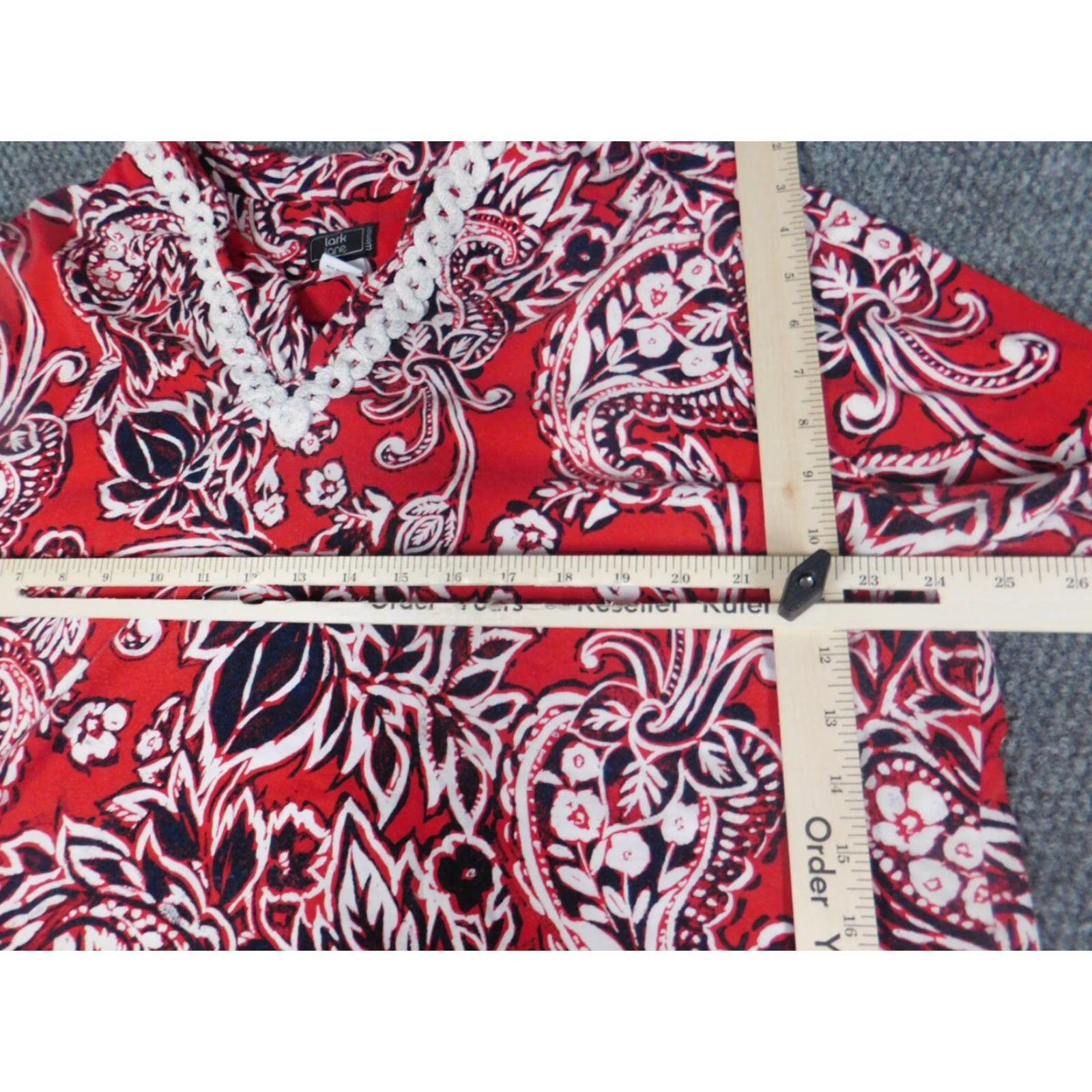 Vintage Lark Lane Blouse Womens 2X Plus Red Floral Pullover Long Sleeve Collared Button Cotton Casual Size XXL / US 16-18 / IT 52-54 - 4 Thumbnail