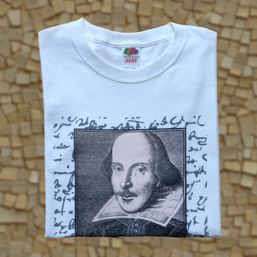 Fruit Of The Loom VINTAGE William Shakespeare Fruit of the Loom Art Portrait T-Shirt Mens L White 90s Shirt Statment Size US L / EU 52-54 / 3 - 1 Thumbnail