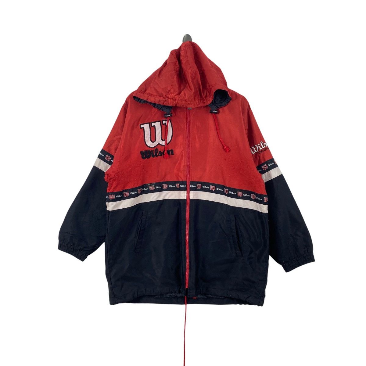Vintage Vintage WILSON Hooded Windbreaker Jacket Big Logo Spell Size US XL / EU 56 / 4 - 1 Thumbnail
