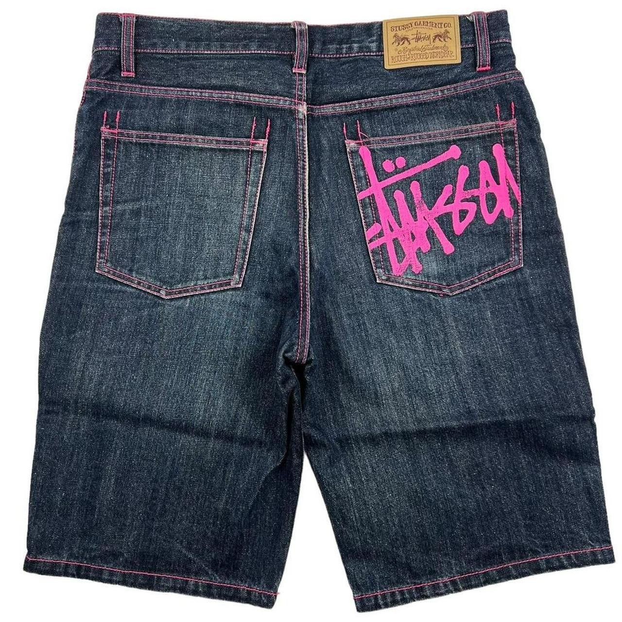 Vintage Stussy Pink Spellout Denim Shorts / Jorts - Waist 34