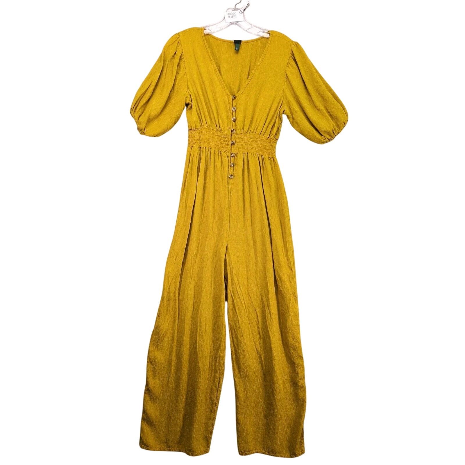 Other Wild Fable Puff Sleeve Jumpsuit Women's M Gold Smocked Waist Size 30" / US 8 / IT 44 - 1 Thumbnail