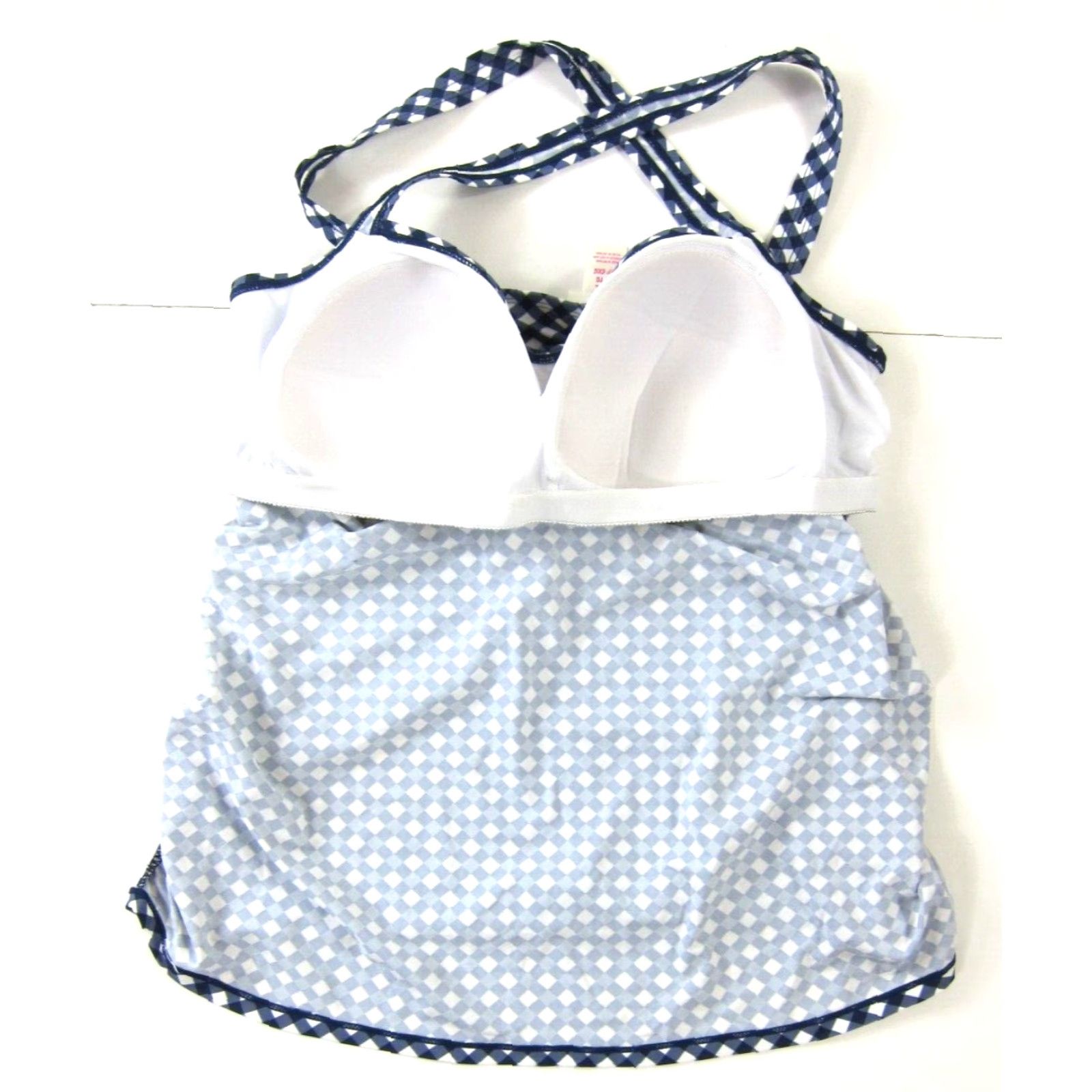 Vintage VINTAGE Two Hearts Maternity Pregnancy Blue White Plaid Built In Bra Swim Tankini Top XL Size XL / US 12-14 / IT 48-50 - 6 Thumbnail