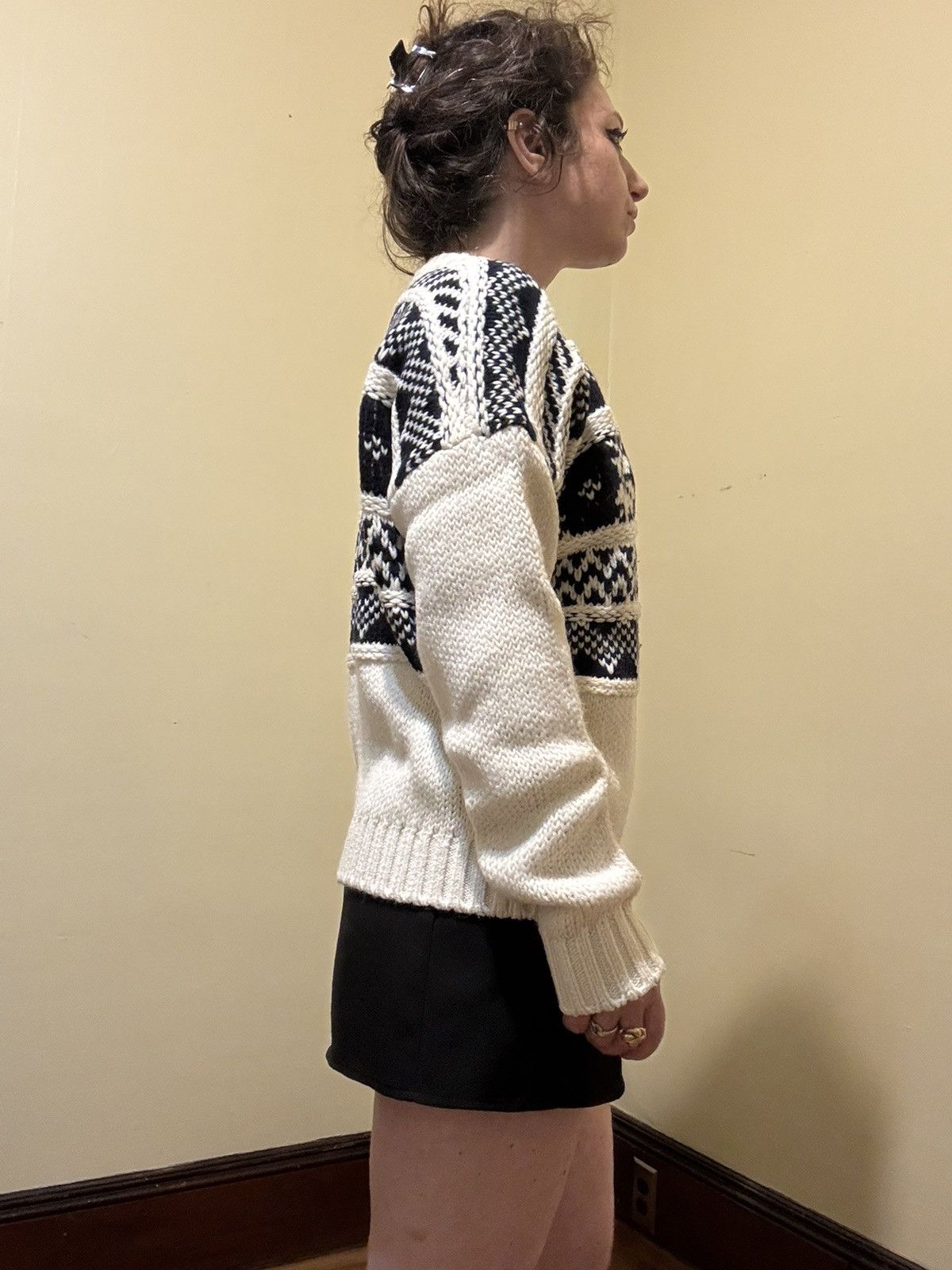 Maje Maje Black/White Wool Blend Fair Isle H18MOCKOON ECRU Size M / US 6-8 / IT 42-44 - 11 Thumbnail