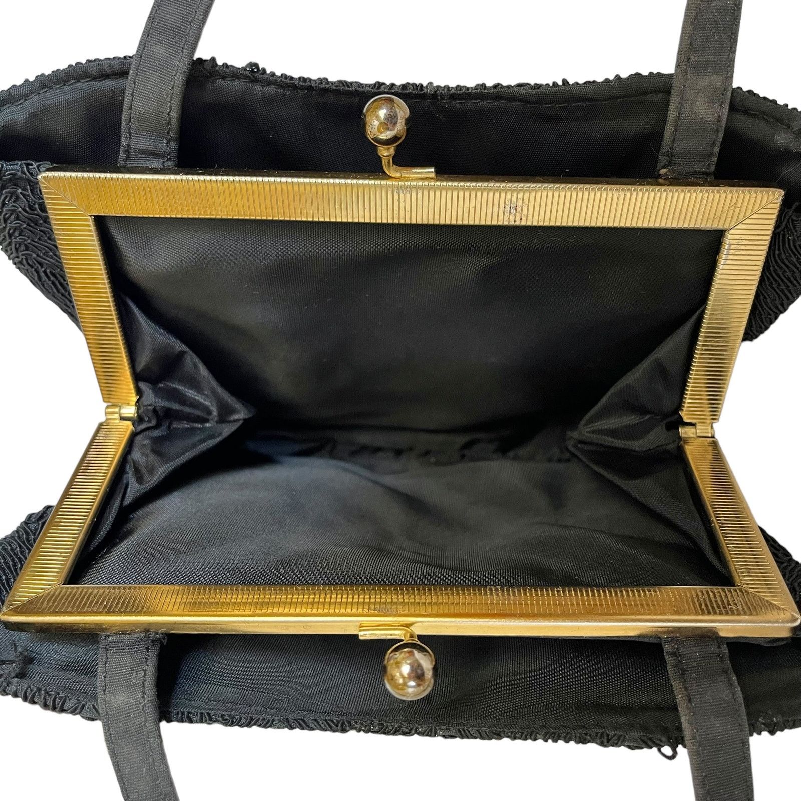 Vintage 1940s Corde Chevron Black Satchel Hinged Frame Purse Handbag Size ONE SIZE - 4 Thumbnail