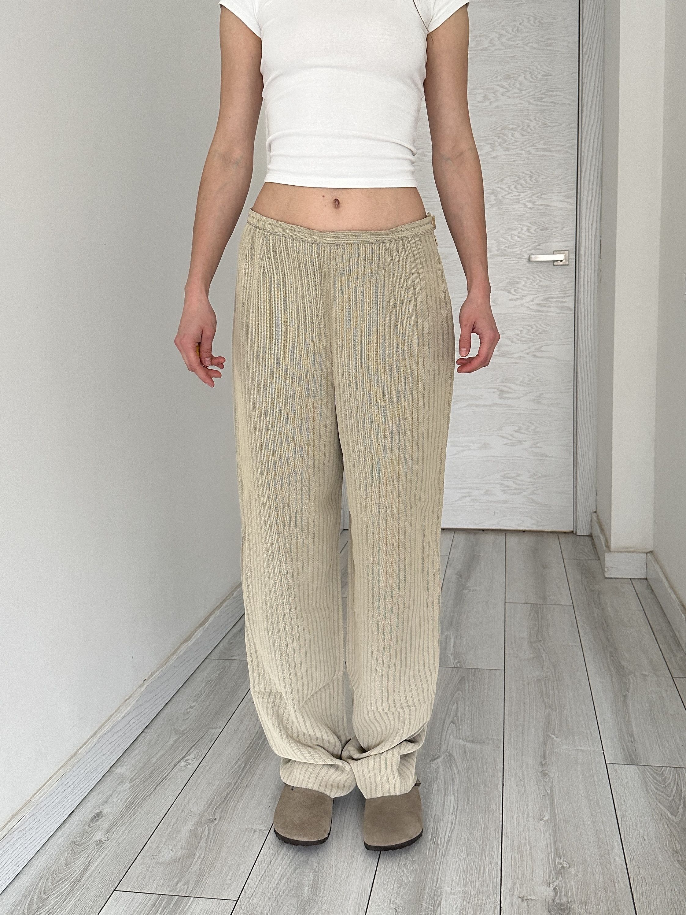 Max Mara Max Mara Beige Striped Dress Pants Trousers Size 34" / US 12 / IT 48 - 2 Thumbnail