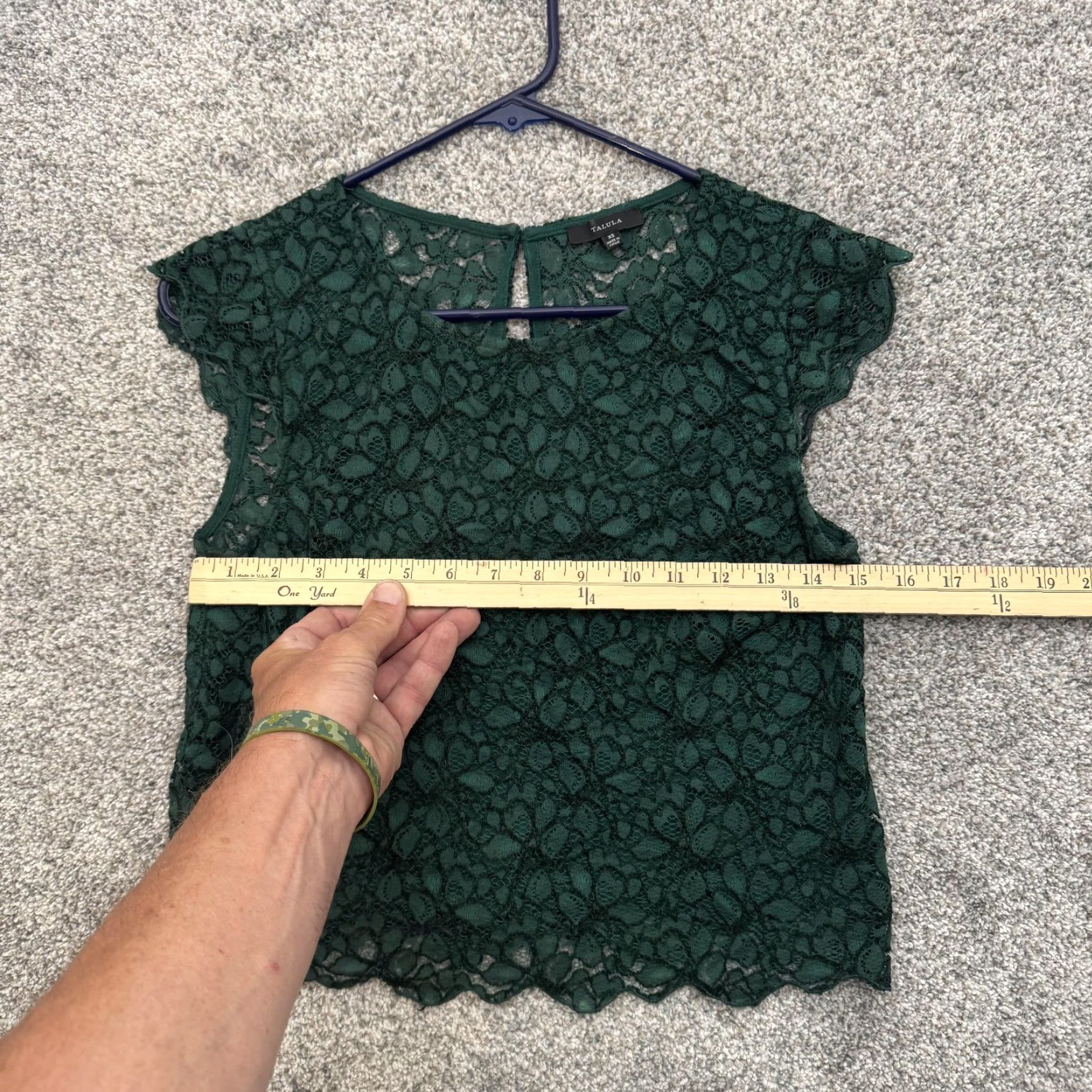 Vintage Talula Lace Top Blouse Womens XS Green Sleeveless Lined Scallop Hem Floral Boho Size XS / US 0-2 / IT 36-38 - 3 Thumbnail