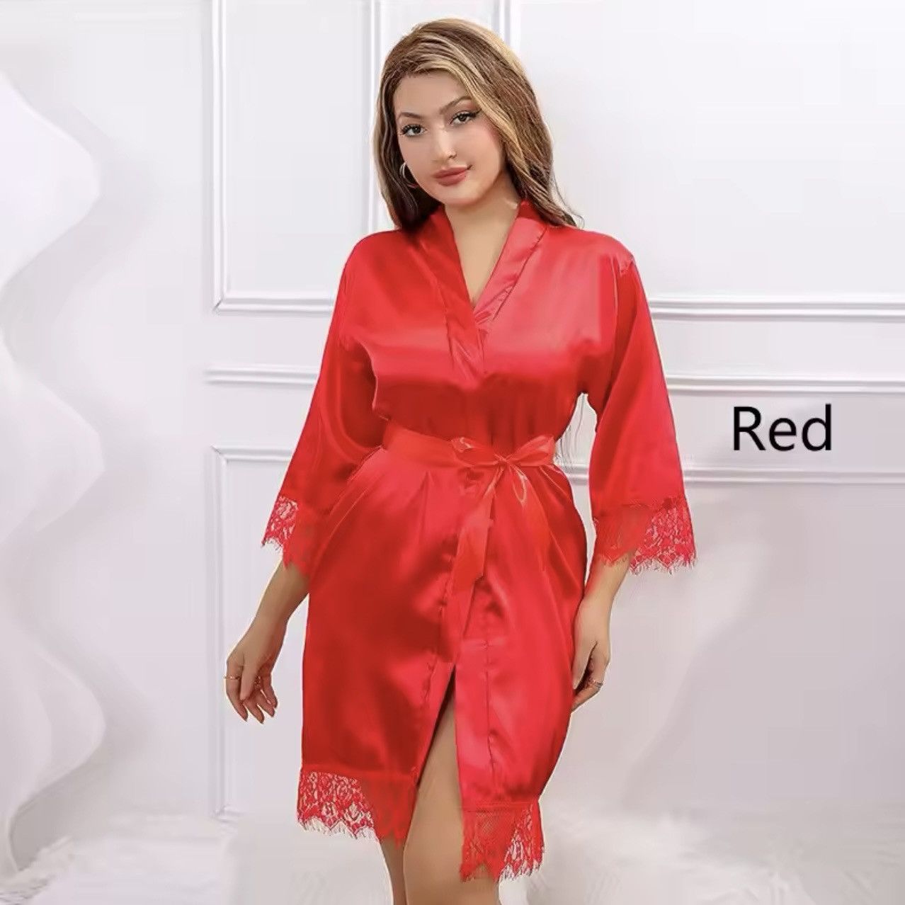 Designer Ice Silk Nightdress Lace edge short sleeve Homewear Bathrobe Size M / US 6-8 / IT 42-44 - 2 Thumbnail