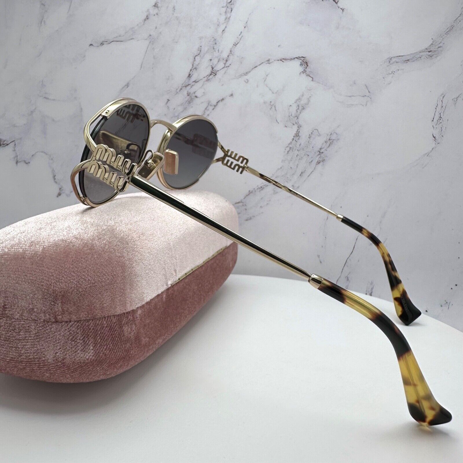 New MIU MIU Sunglasses Gold Metal Slim Frame Oval