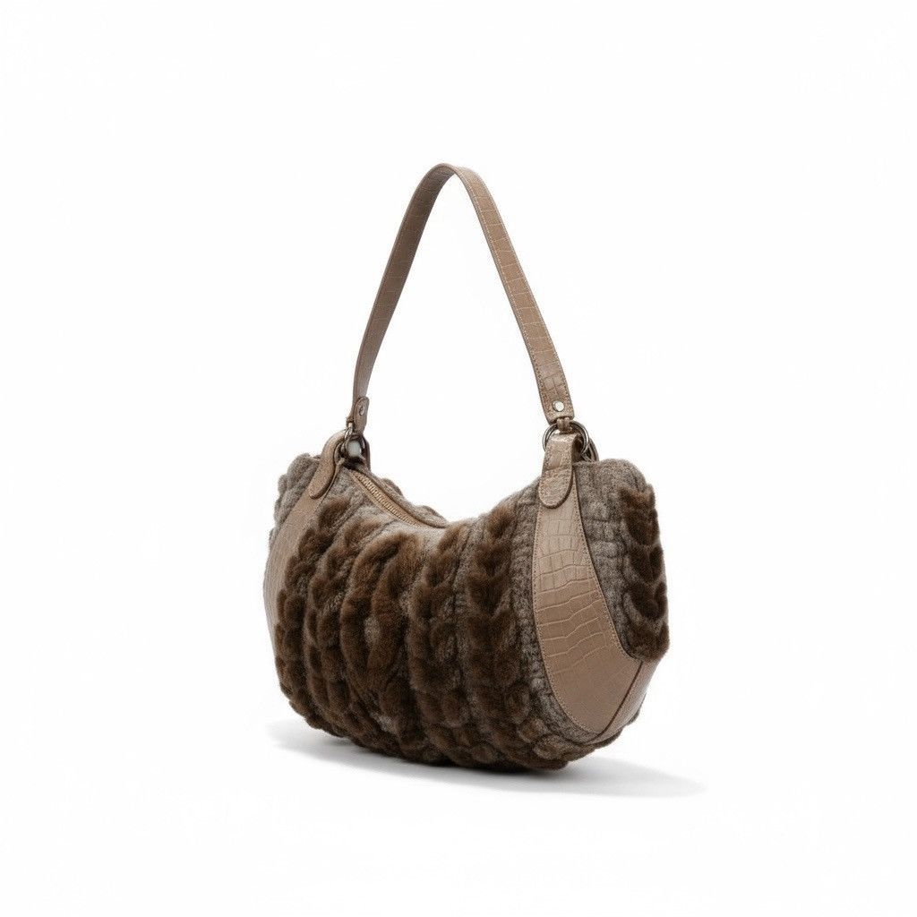 Salvatore Ferragamo Salvatore Ferragamo 'Balena' Genuine Fur/Knit/Leath Hobo Bag Size ONE SIZE - 5 Thumbnail